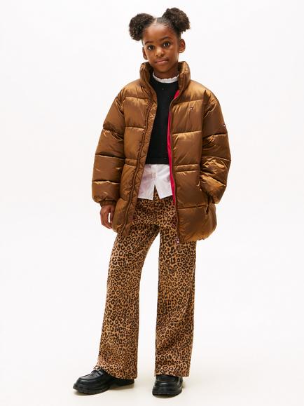 Tommy Hilfiger Kids' Waisted Shiny Puffer Jacket, Pecan Nut, Pecan Nut