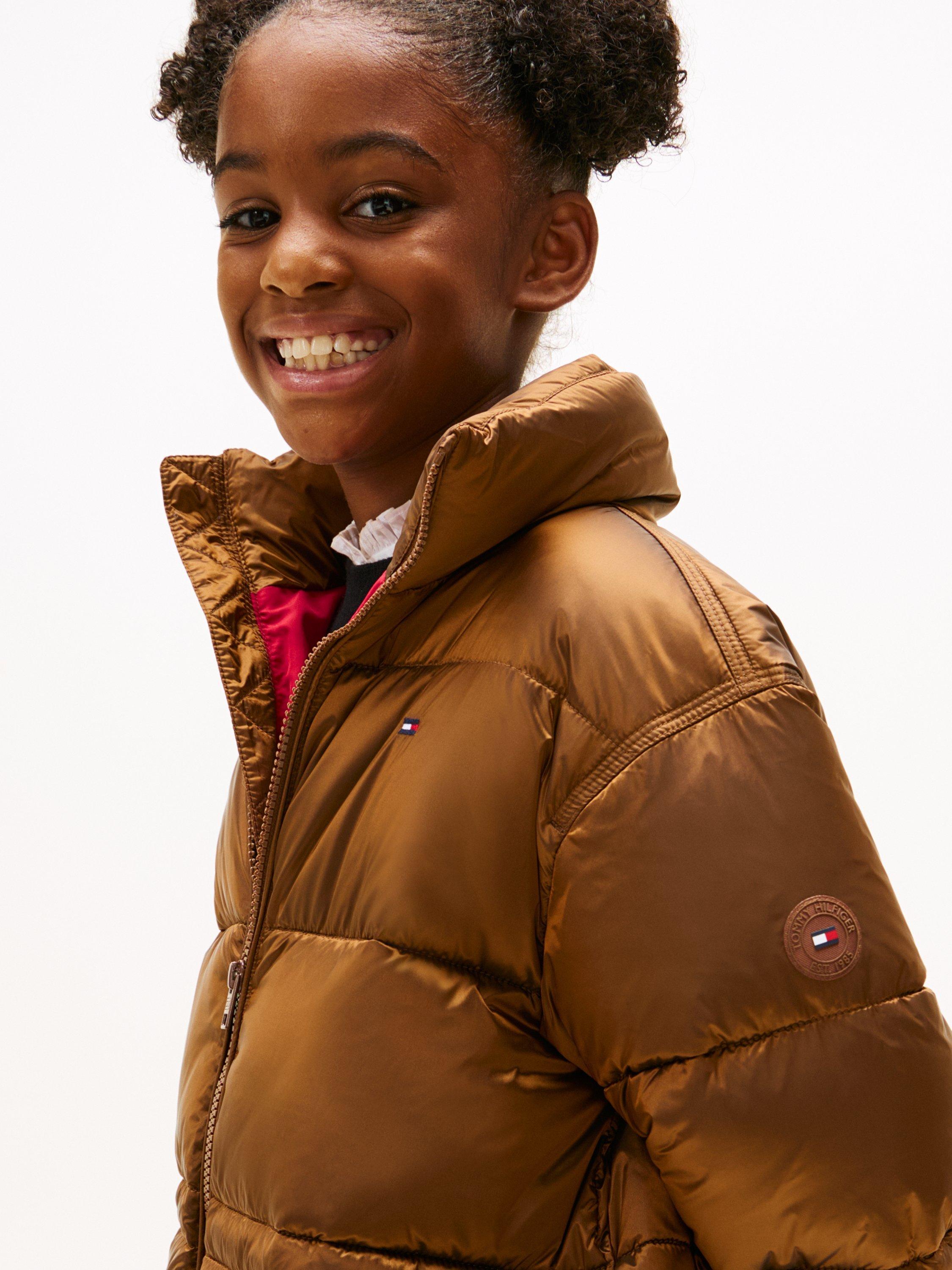 Product image 2 of 5, which shows Tommy Hilfiger Kids' Waisted Shiny Puffer Jacket, Pecan Nut, 4 years