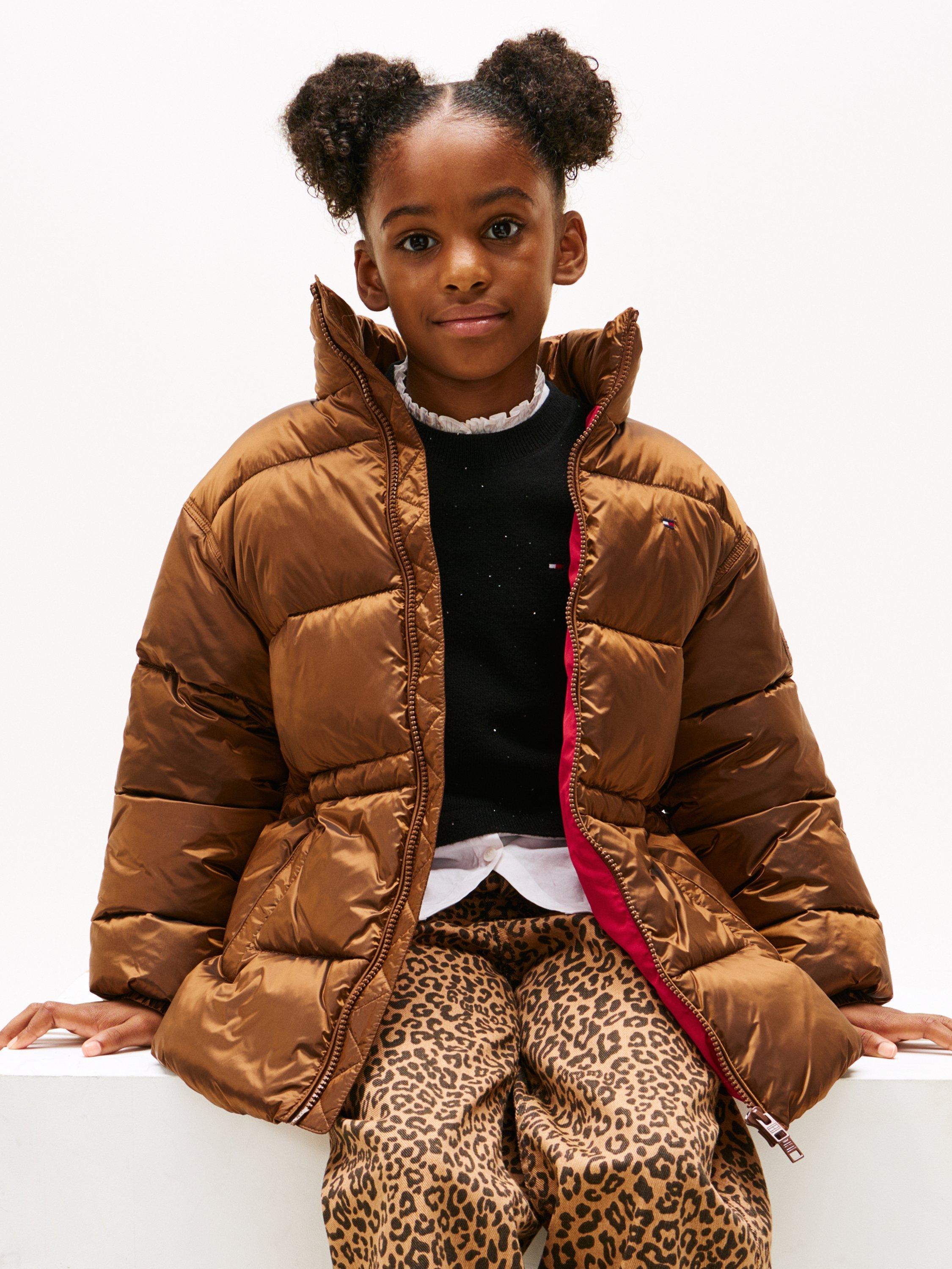 Product image 3 of 5, which shows Tommy Hilfiger Kids' Waisted Shiny Puffer Jacket, Pecan Nut, 4 years