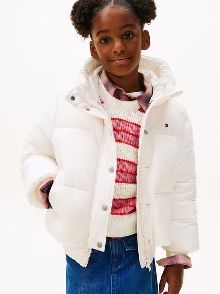 Tommy Hilfiger Kids' Branded Puffer Jacket, Ivory Silk