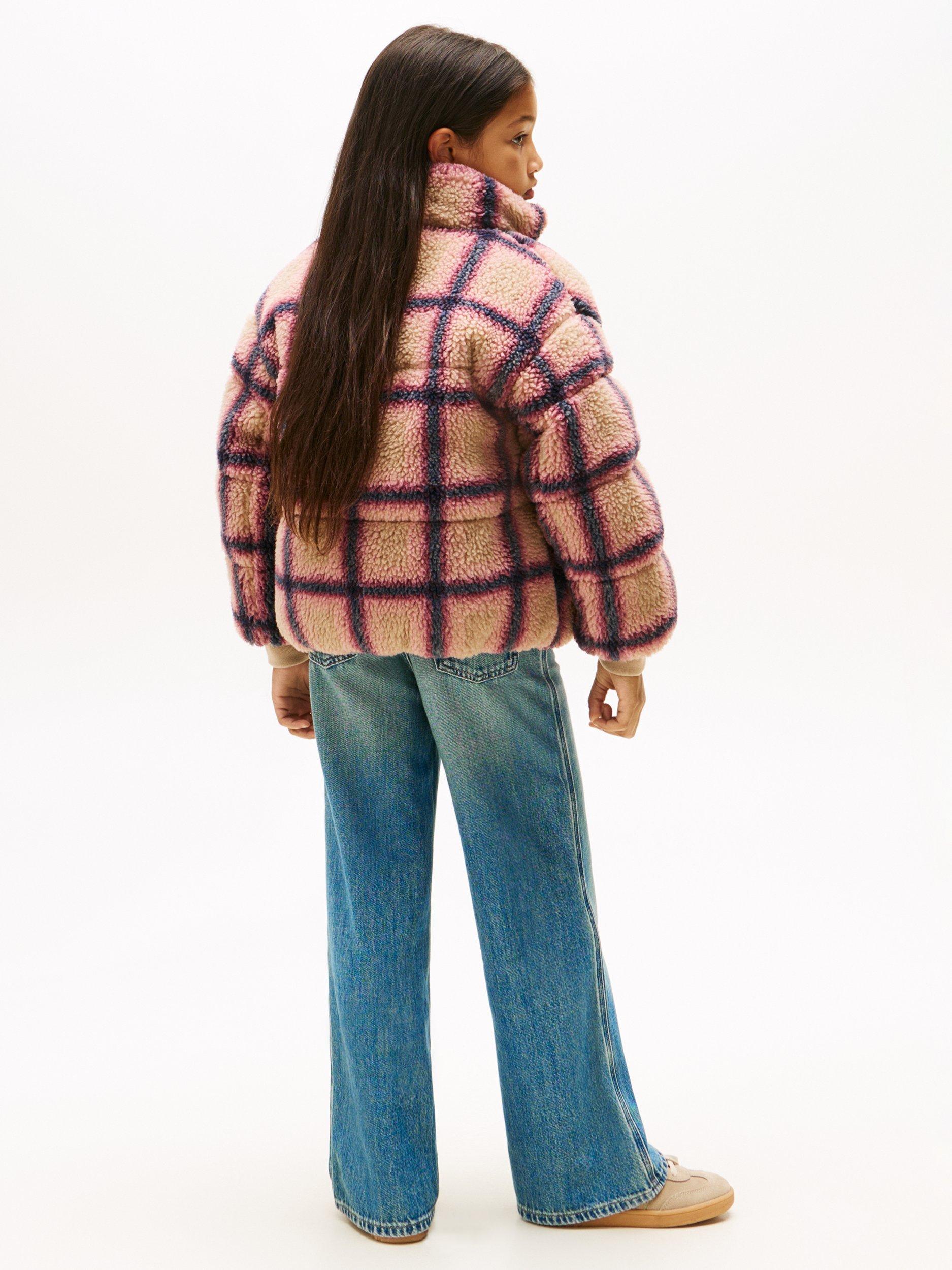 Product image 2 of 5, which shows Tommy Hilfiger Kids' Check Teddy Coat, Ivory Silk, 16 years