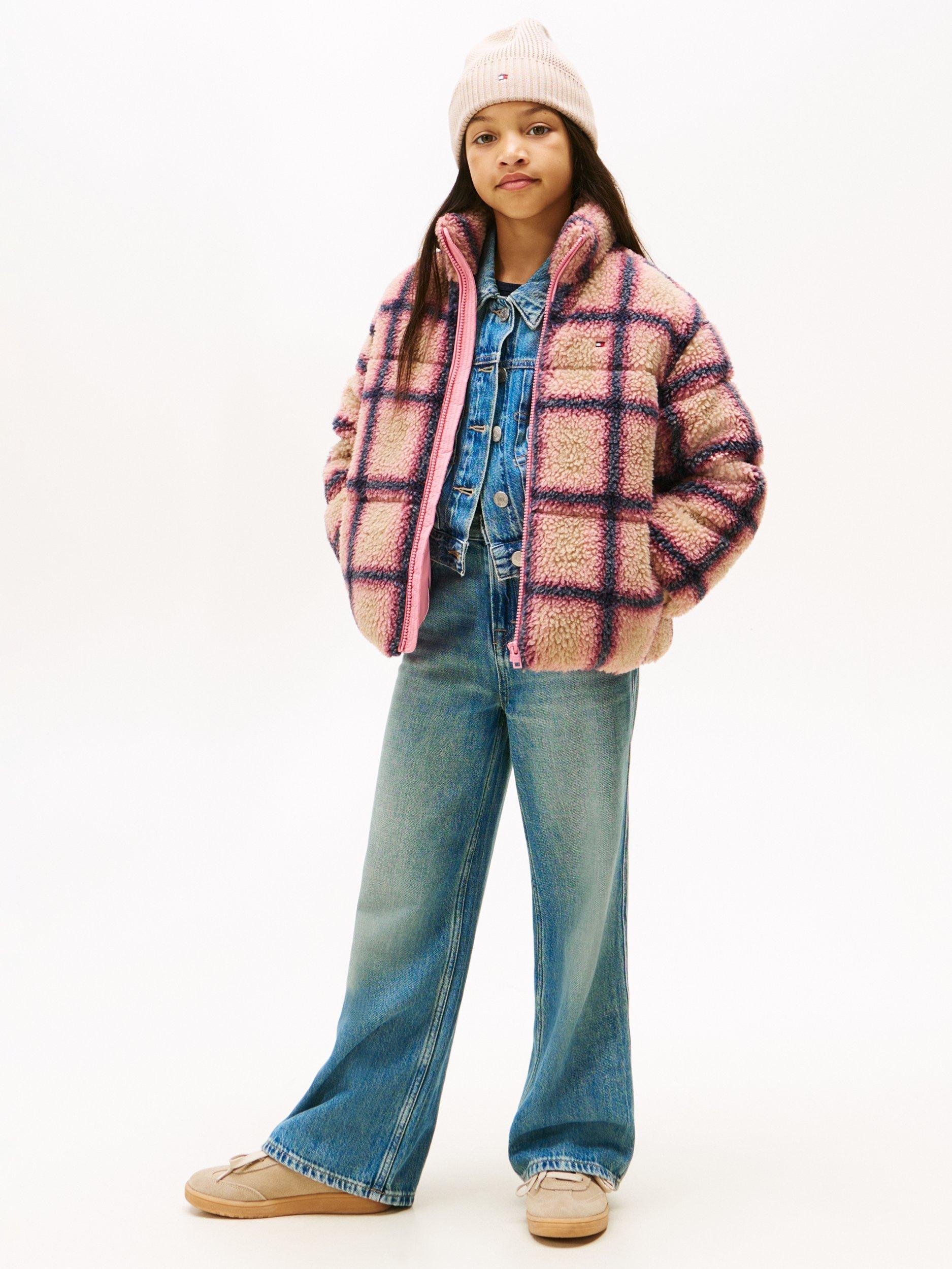 Product image 3 of 5, which shows Tommy Hilfiger Kids' Check Teddy Coat, Ivory Silk, 16 years