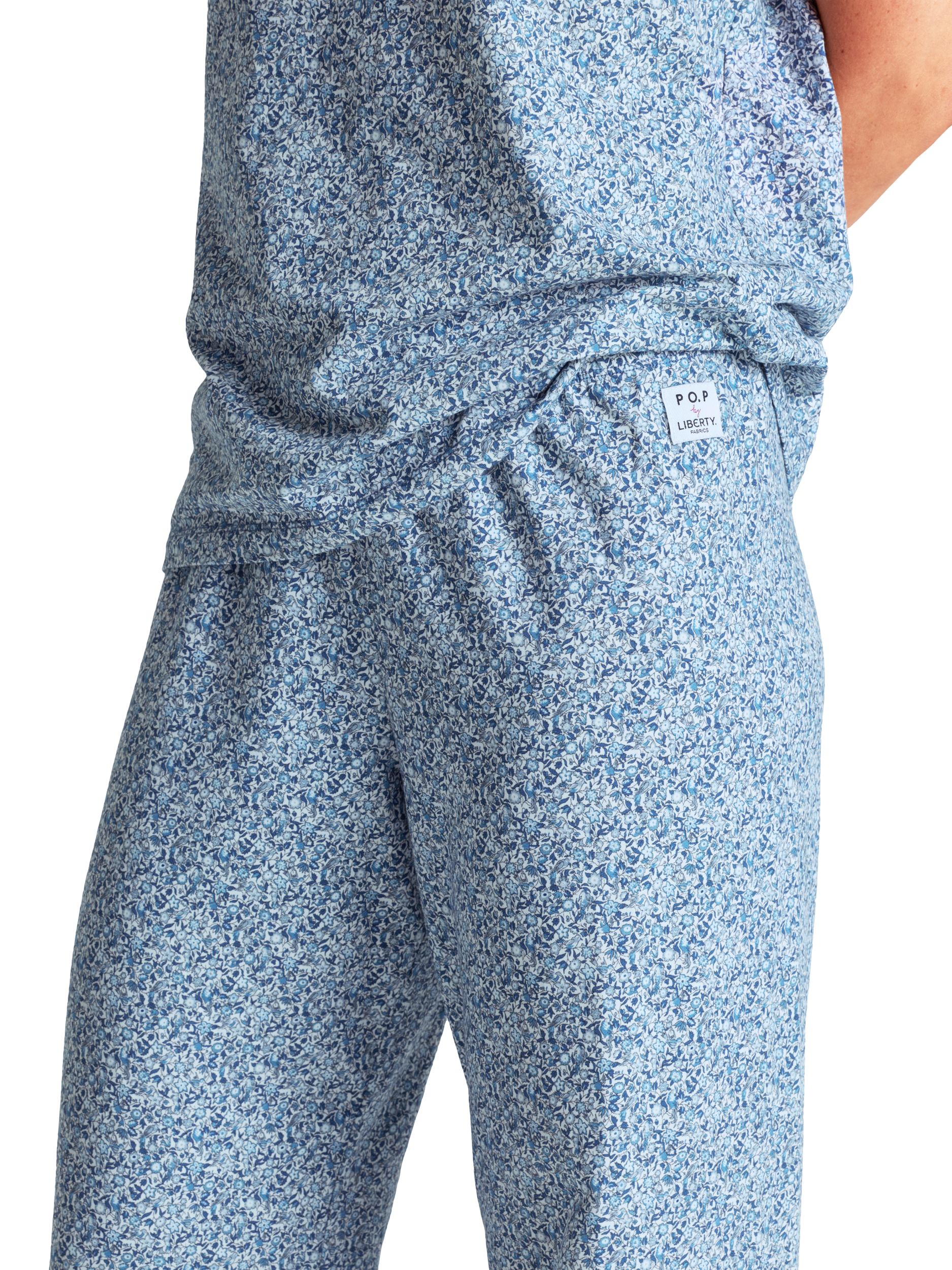 Product image 2 of 6, which shows Polarn O. Pyret x Liberty Floral Print Pyjama Set, Bijou Blue, L