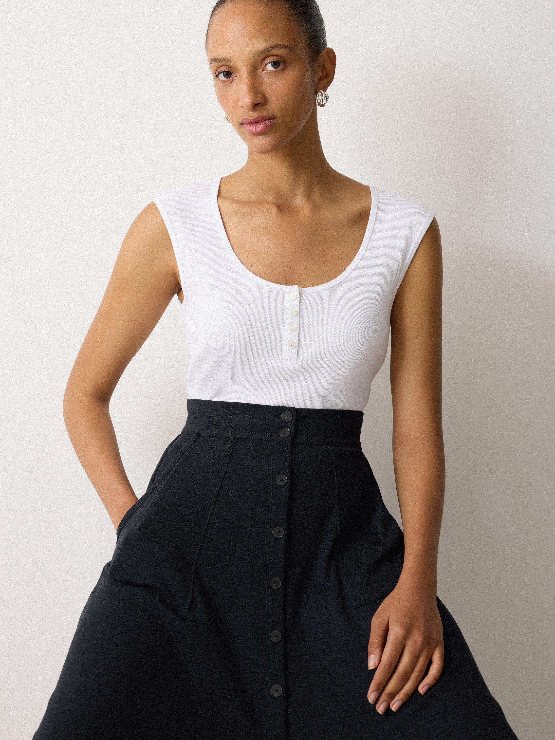 Product image 3 of 6, which shows Jigsaw Button Down Midi Skirt, Navy, M