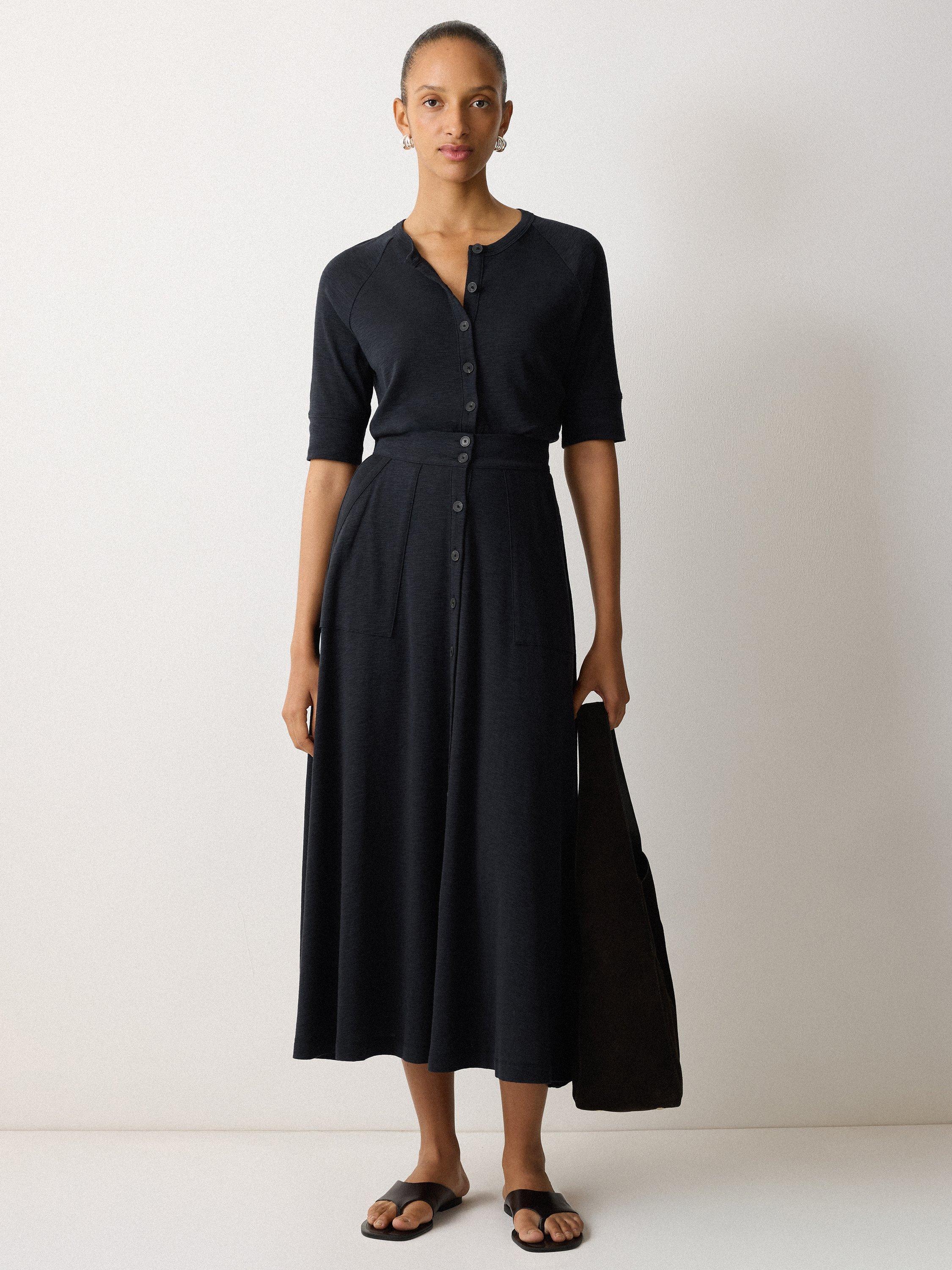 Product image 4 of 6, which shows Jigsaw Button Down Midi Skirt, Navy, M