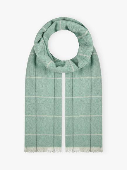 Brora Check Chartouche Prue Cashmere Scarf, Sea Holly/Pearl, Sea Holly/Pearl