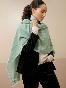 Brora Check Chartouche Prue Cashmere Scarf, Sea Holly/Pearl - view 2, Sea Holly/Pearl
