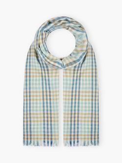 Brora Check Chartouche Prue Cashmere Scarf, Seaspray/Catkind, Seaspray/Catkin