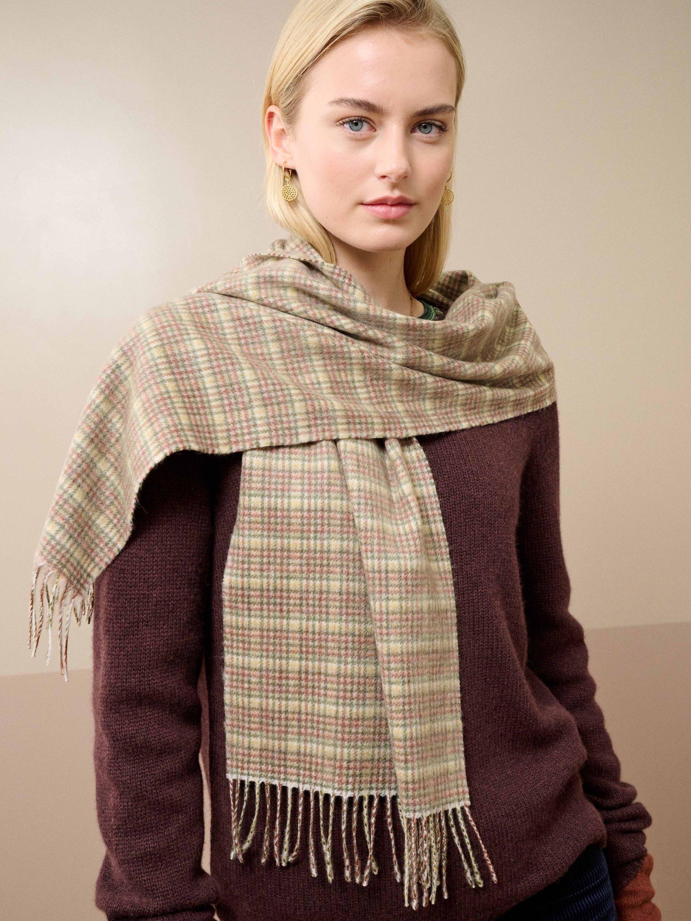 Product image 2 of 2, which shows Brora Plaid Check Pure Cashmere Scarf, Walnut, One Size