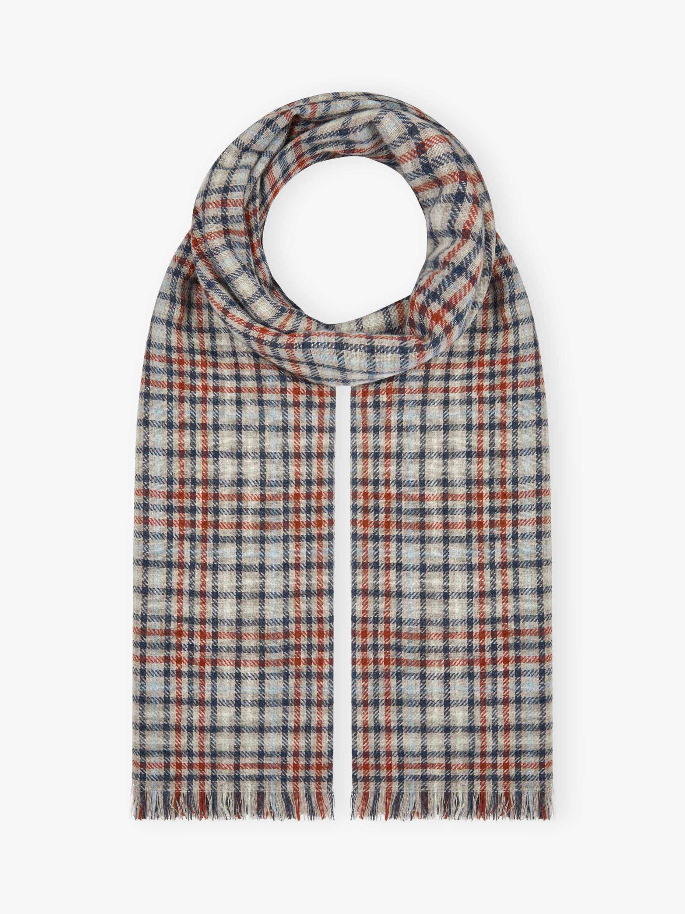 Brora Check Chartouche Pure Cashmere Scarf, Ash/Navy