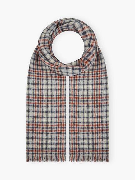 Brora Check Chartouche Pure Cashmere Scarf, Ash/Navy, Ash/Navy