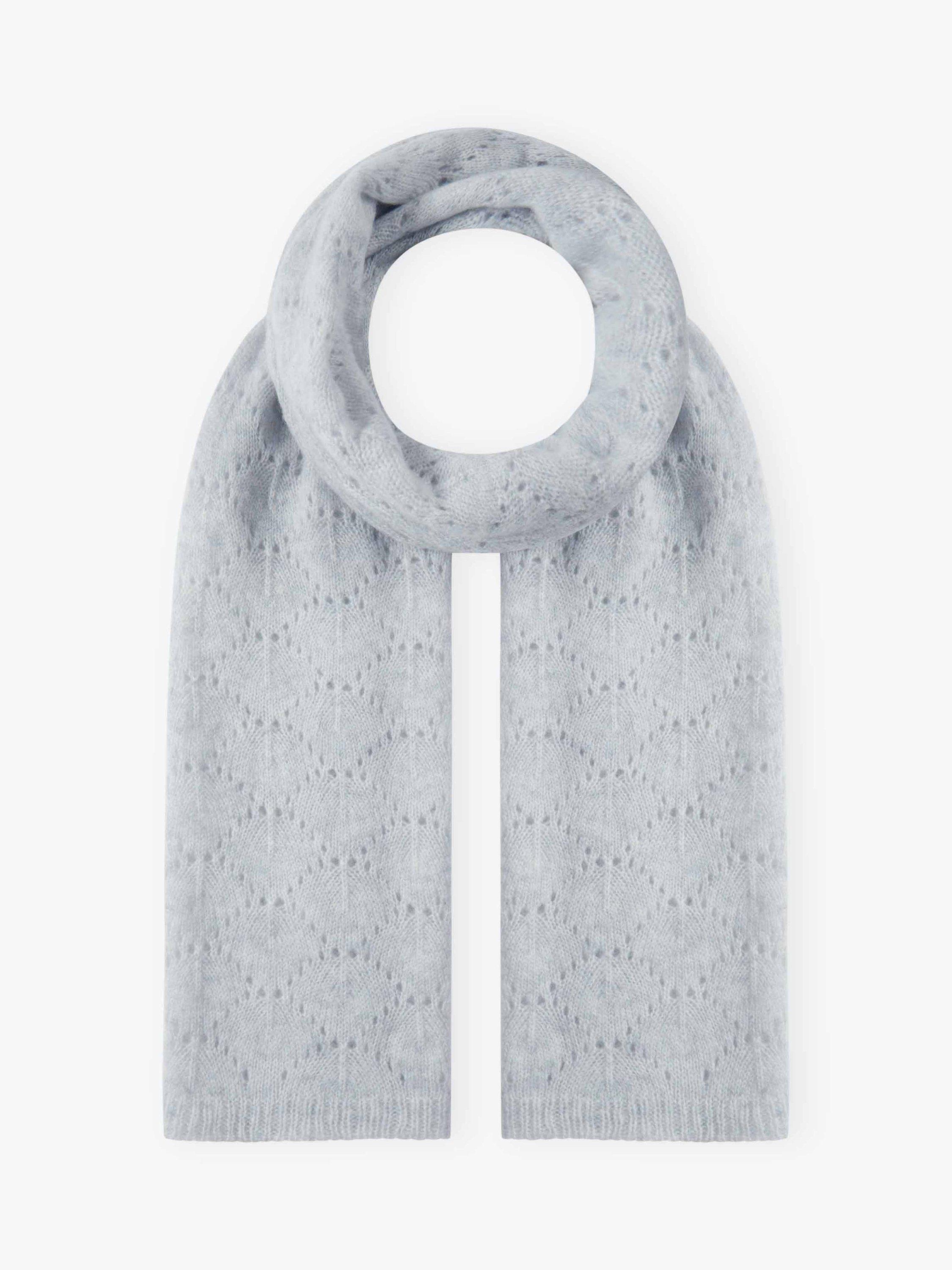 Product image 1 of 2, which shows Brora Pointelle Knit Pure Cashmere Scarf, Pearl, One Size