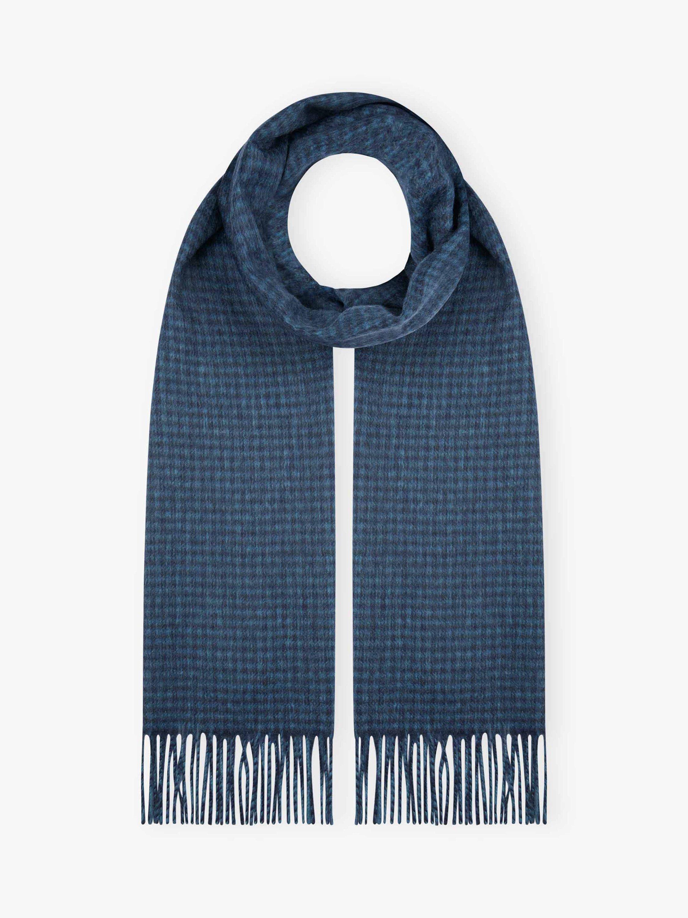 Product image 1 of 2, which shows Brora Plaid Check Pure Cashmere Scarf, Indigo, One Size