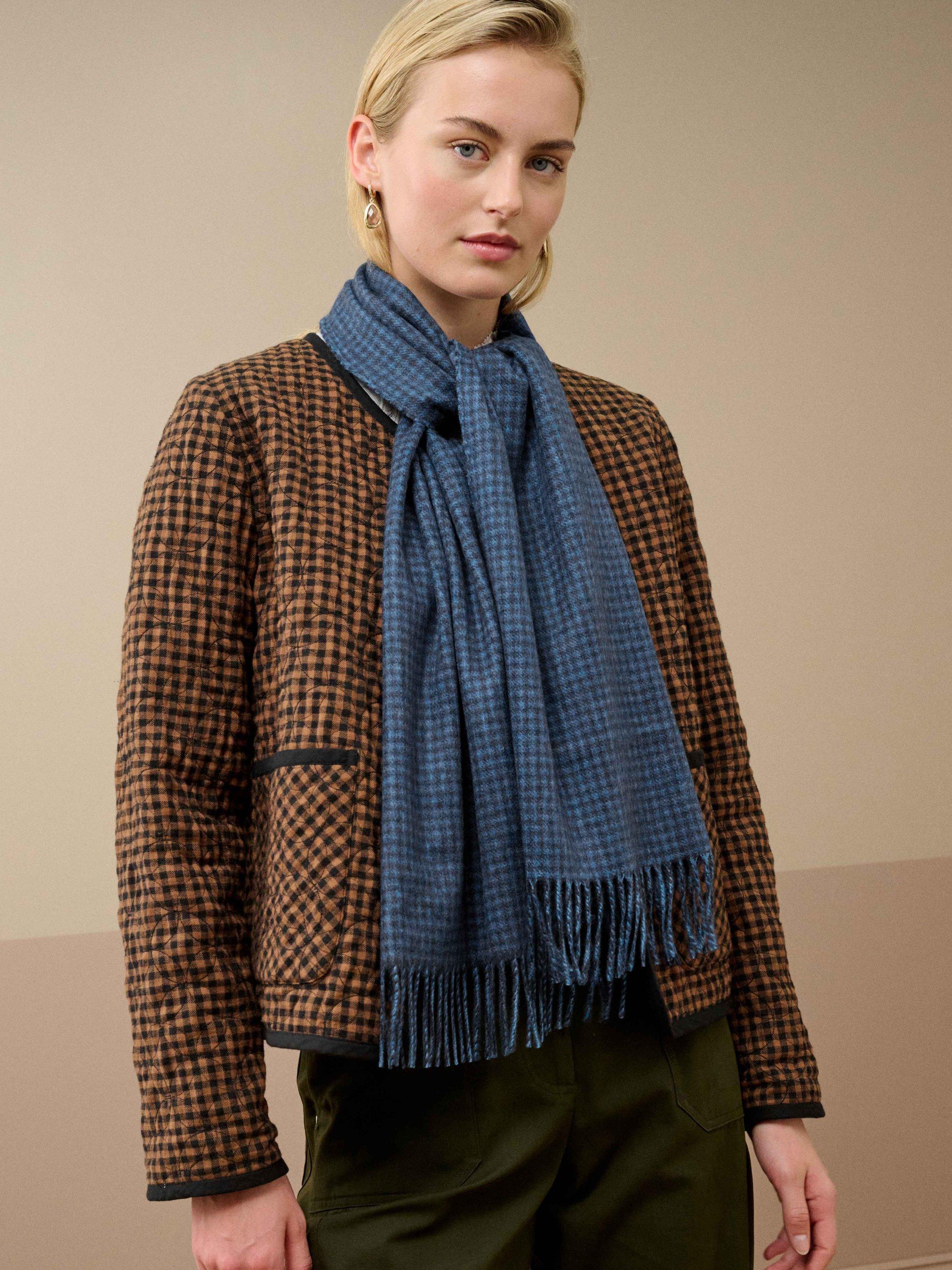 Product image 2 of 2, which shows Brora Plaid Check Pure Cashmere Scarf, Indigo, One Size