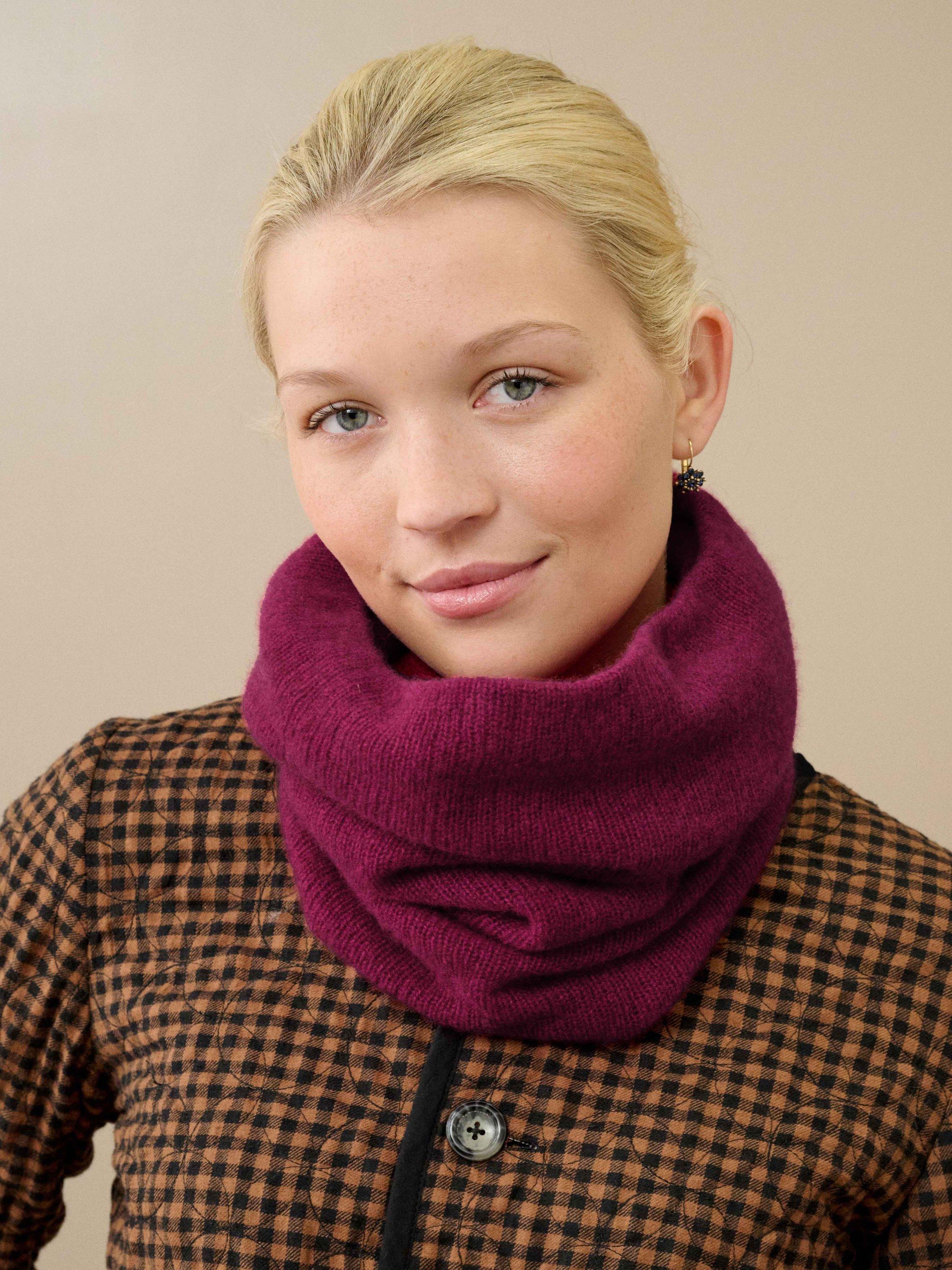 Product image 2 of 2, which shows Brora Gauzy Pure Cashmere Snood, Mulberry, One Size