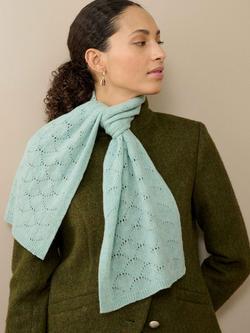 Brora Pointelle Knit Pure Cashmere Scarf - view 2, Seaspray