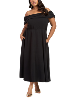 FASHION SZN Plus Size Short Sleeve Bardot Neck Midi Dress, Black