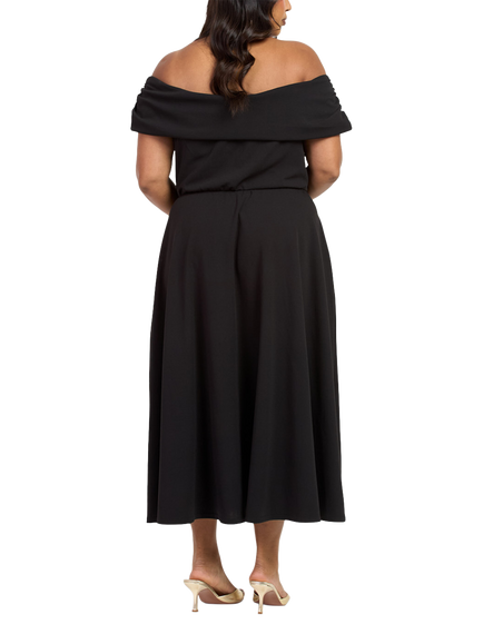 FASHION SZN Plus Size Short Sleeve Bardot Neck Midi Dress - view 2, Black
