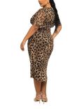 FASHION SZN Curve Plus Size Animal Print Short Sleeve Round Neck Ruched Midi Dress