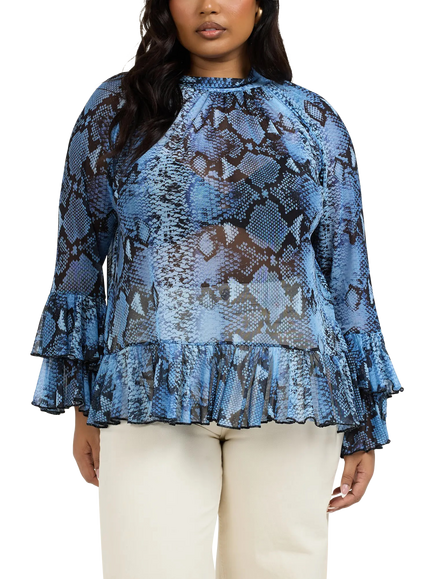 FASHION SZN Plus Size Long Sleeve High Neck Blouse, Blue