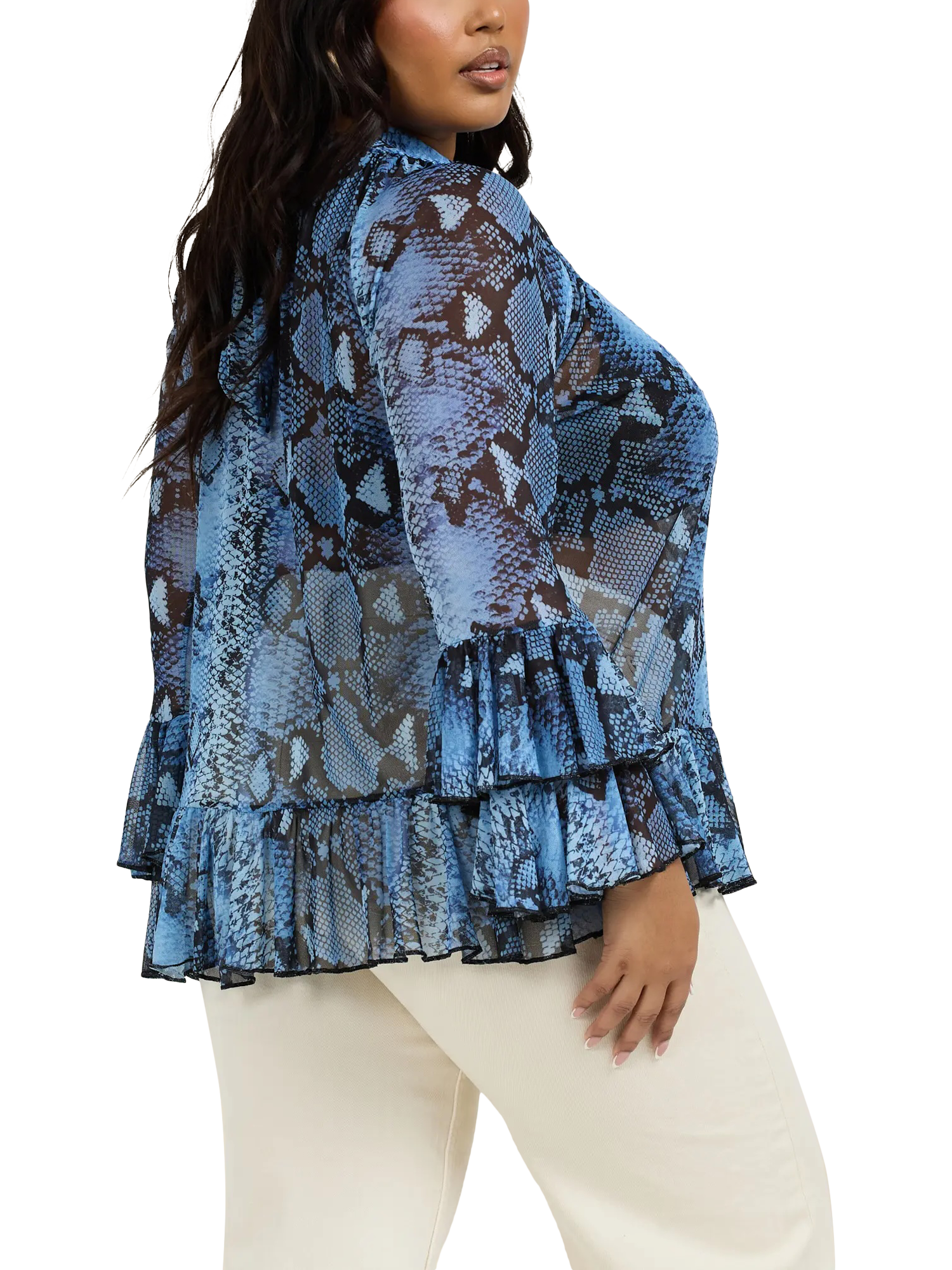 Product image 2 of 4, which shows FASHION SZN Plus Size Long Sleeve High Neck Blouse, Blue, 14