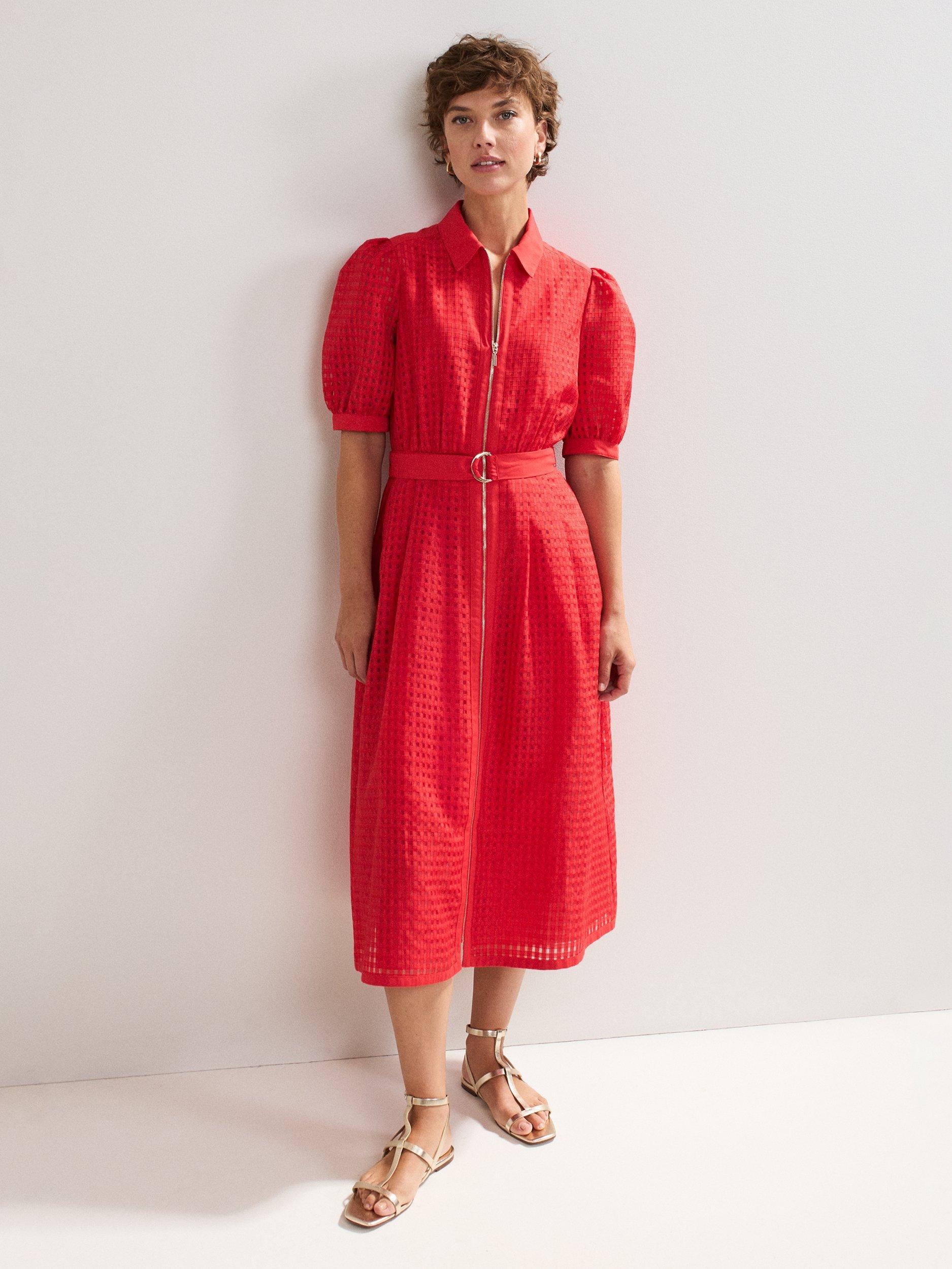 Product image 1 of 8, which shows Phase Eight Carey Textured Dress, Red, 6