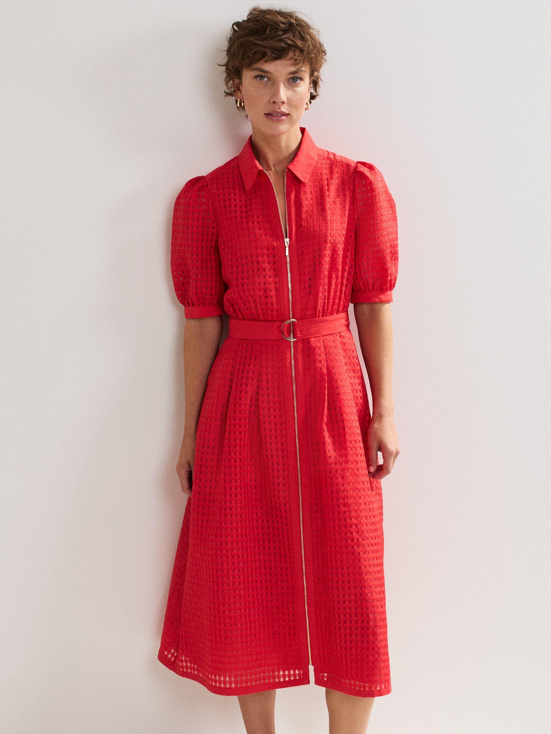 Product image 3 of 8, which shows Phase Eight Carey Textured Dress, Red, 6