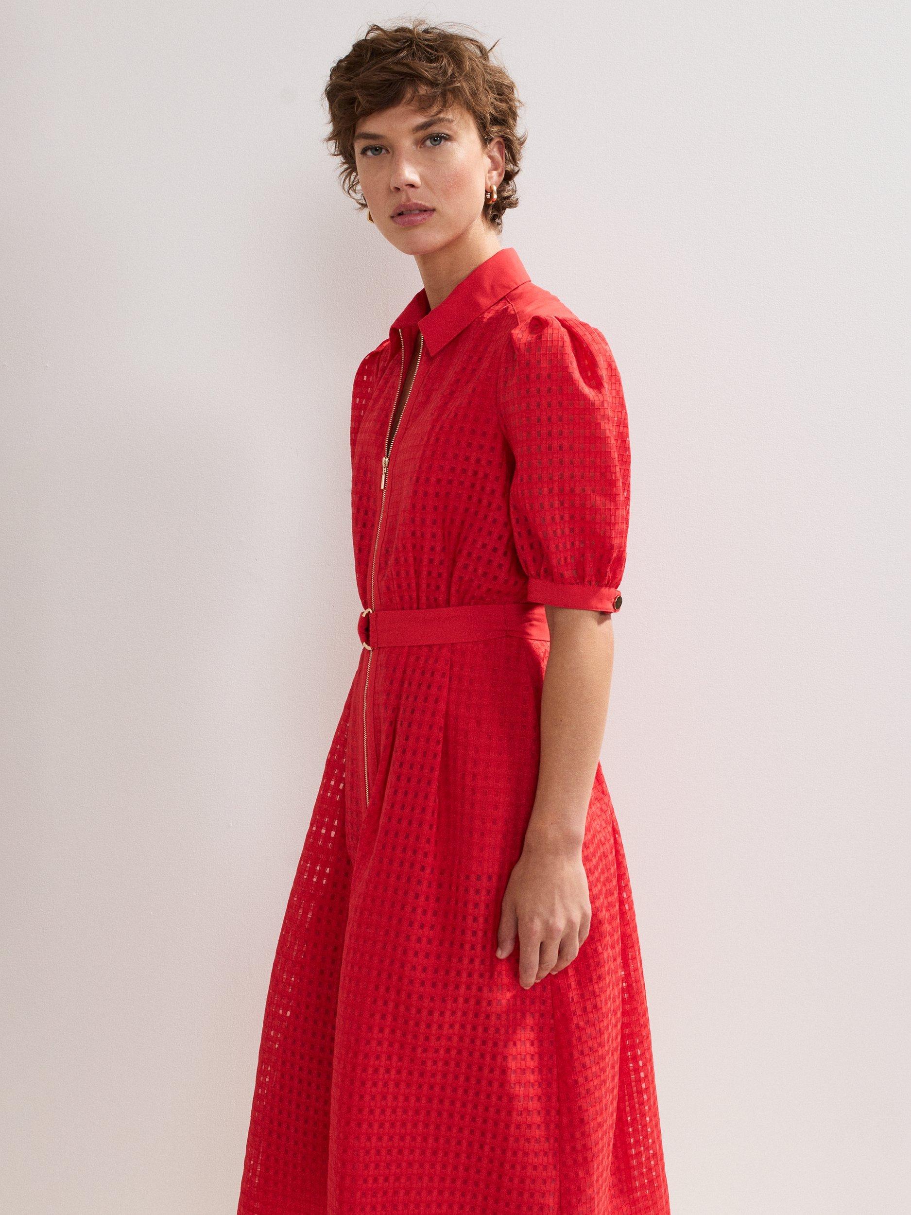 Product image 7 of 8, which shows Phase Eight Carey Textured Dress, Red, 6