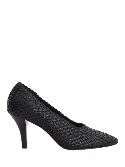 Dune London Admired Stiletto Heel Round Toe Woven Leather Court Shoes, Black