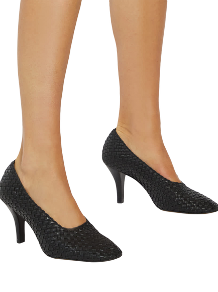 Dune London Admired Stiletto Heel Round Toe Woven Leather Court Shoes - view 2, Black