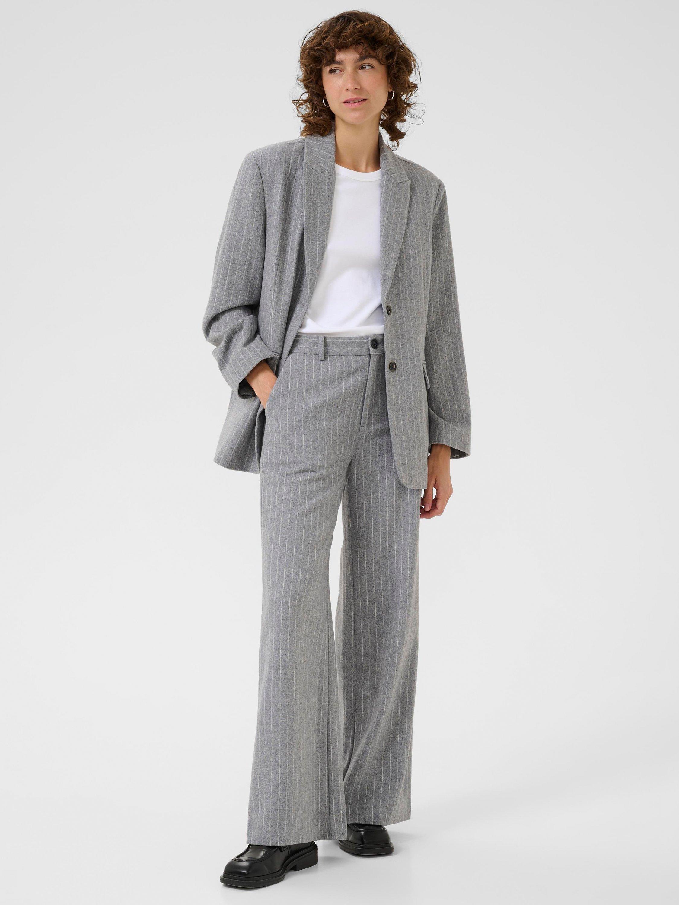 Product image 3 of 6, which shows Part Two Ninnes Pinstripe Wool Blend Trousers, Mid Grey, 8