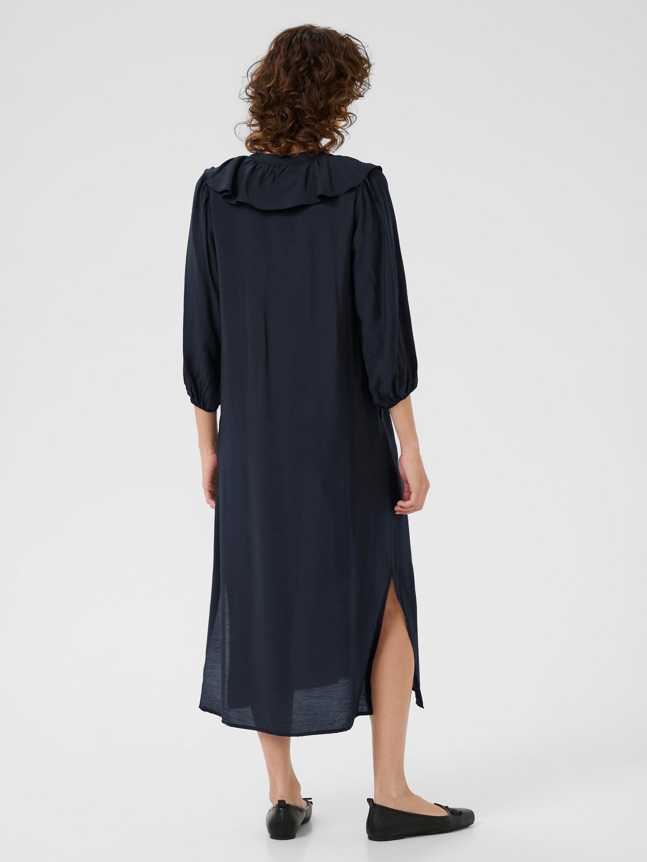 Product image 2 of 6, which shows Part Two Sayoko Ruffle Midi Dress, Dark Navy, 8