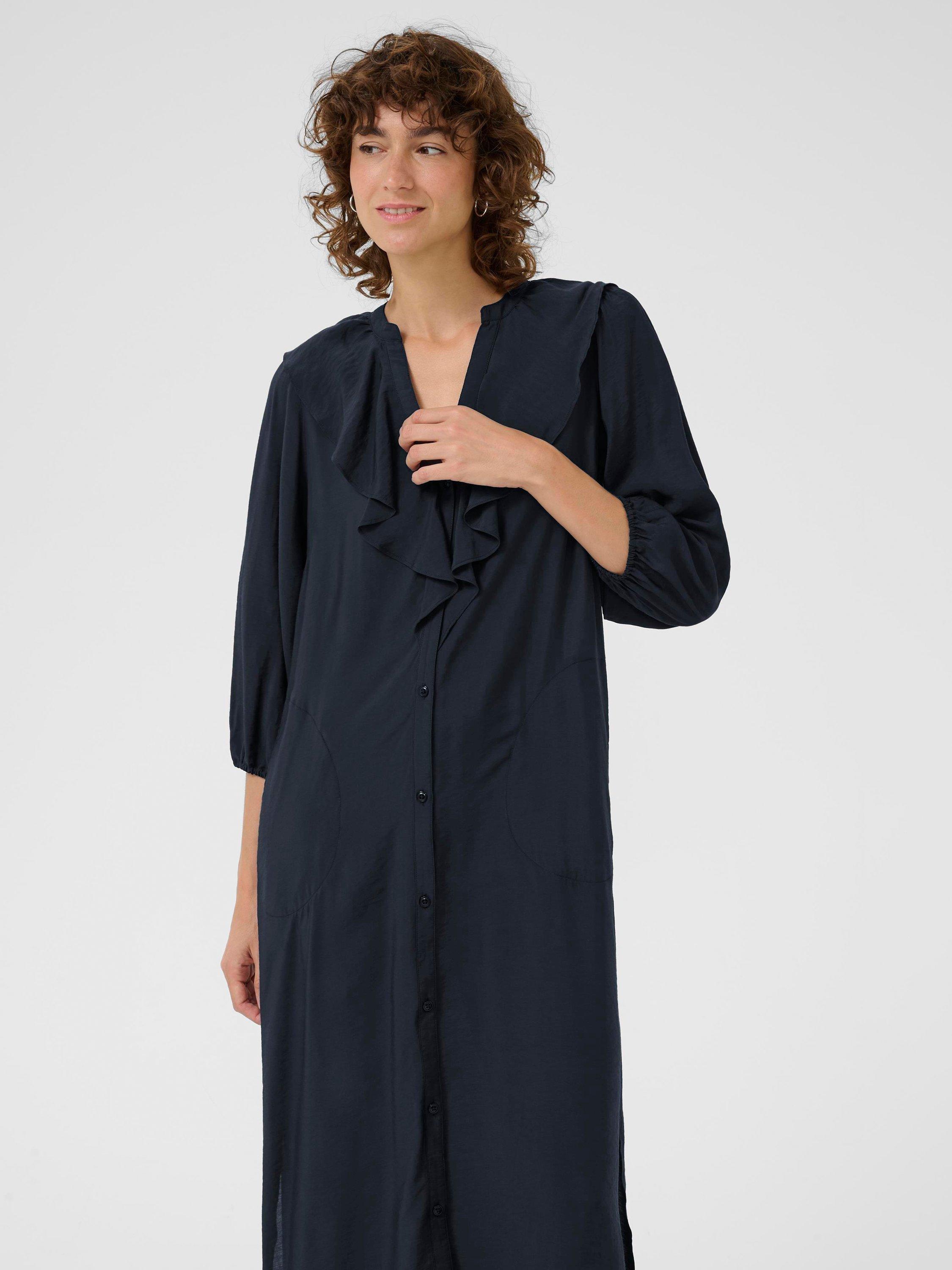 Product image 3 of 6, which shows Part Two Sayoko Ruffle Midi Dress, Dark Navy, 8