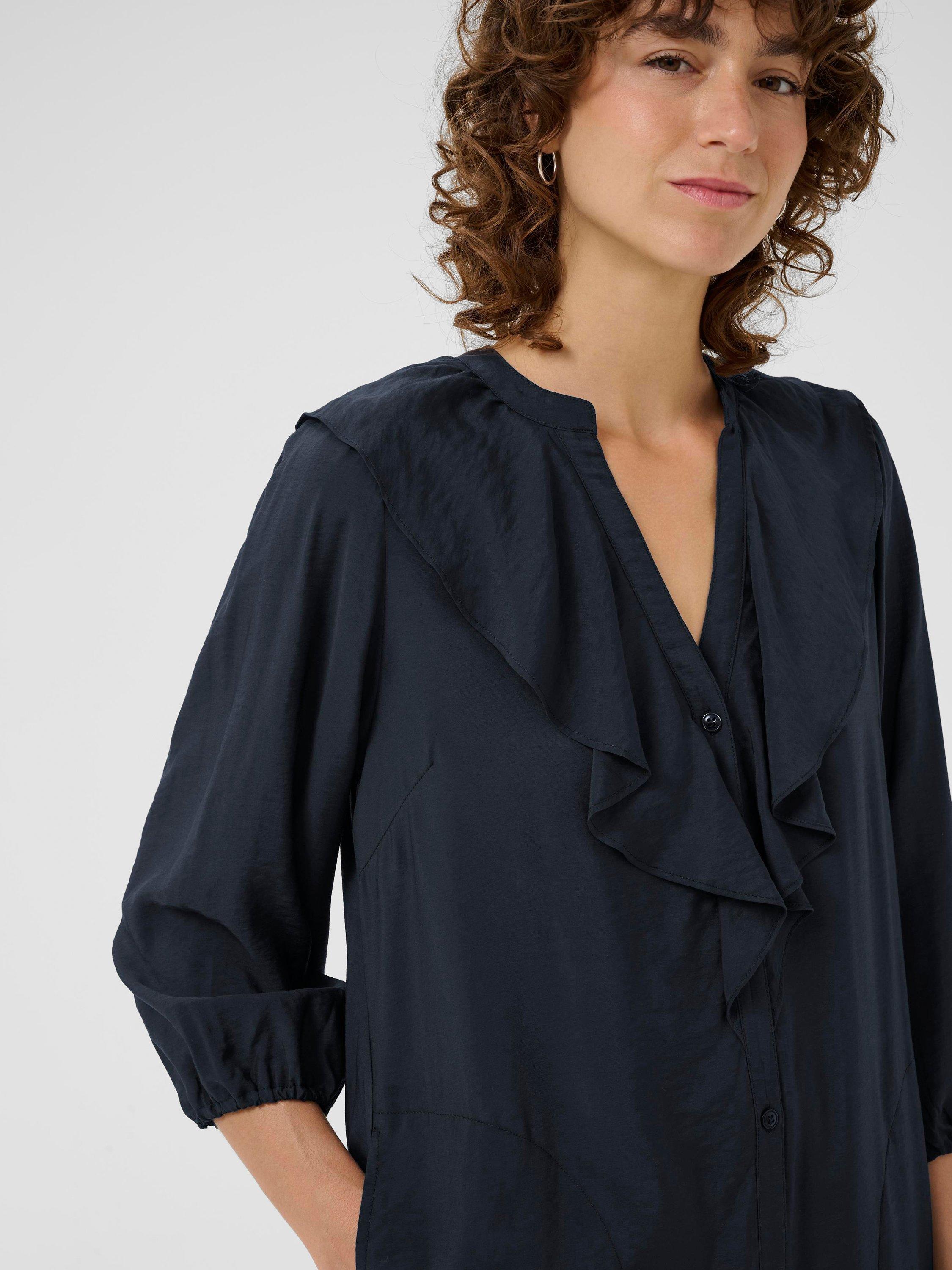 Product image 4 of 6, which shows Part Two Sayoko Ruffle Midi Dress, Dark Navy, 8