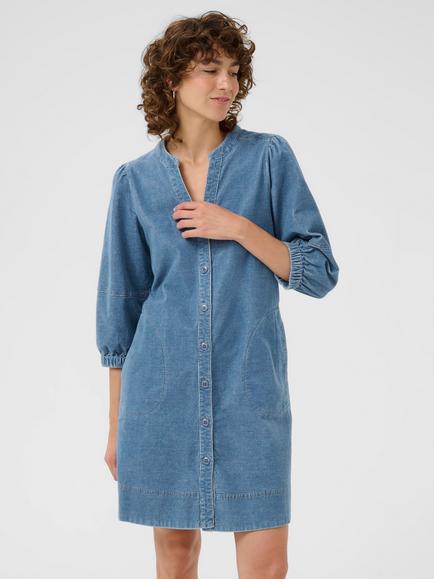 Part Two Sita Cotton Blend Sita Three Quarter Sleeve V Neck Midi Dress, Light Blue Denim