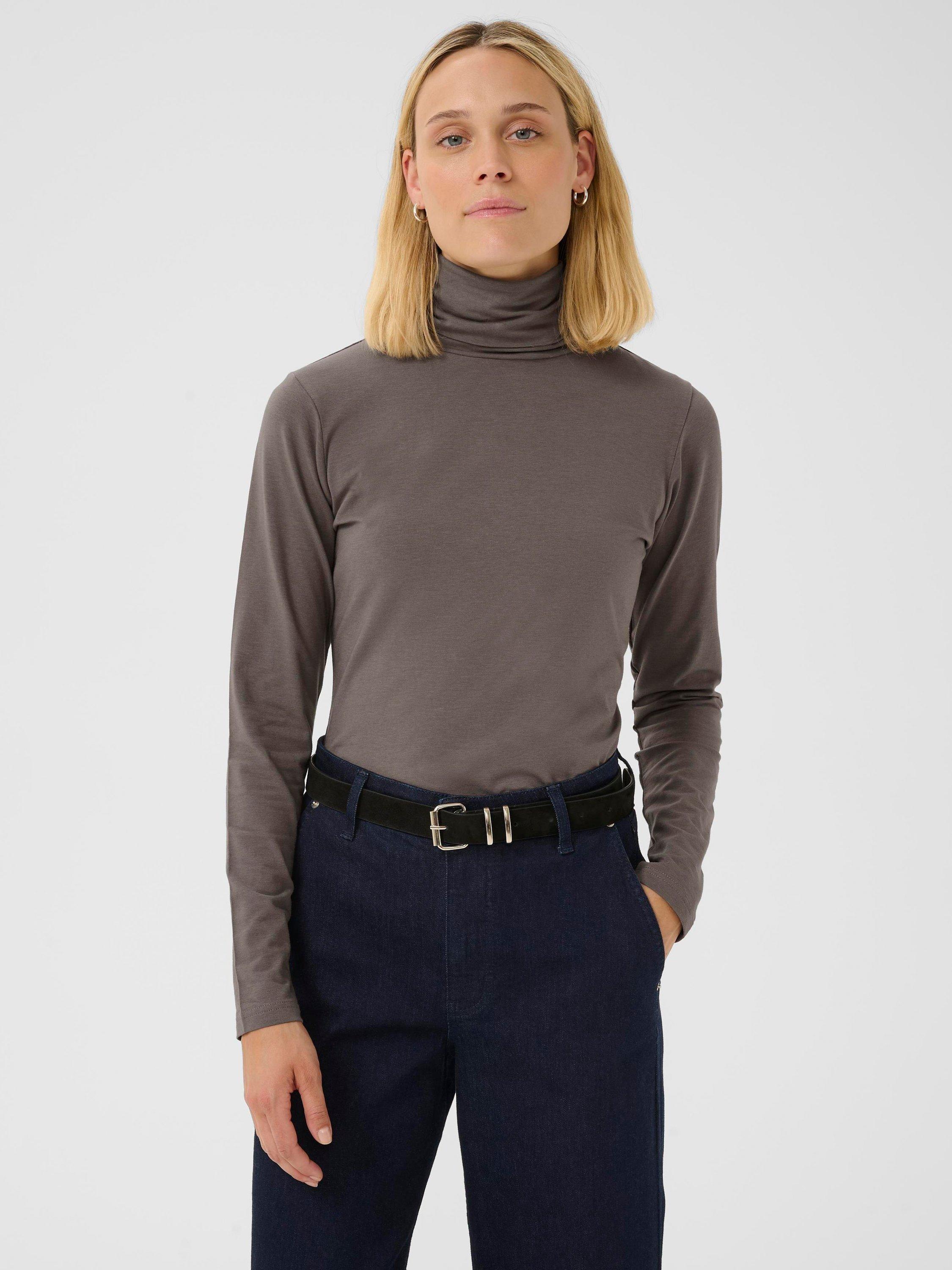 Product image 1 of 6, which shows Part Two Efinas Long Sleeve Roll Neck T-shirt, Mid Grey, XS