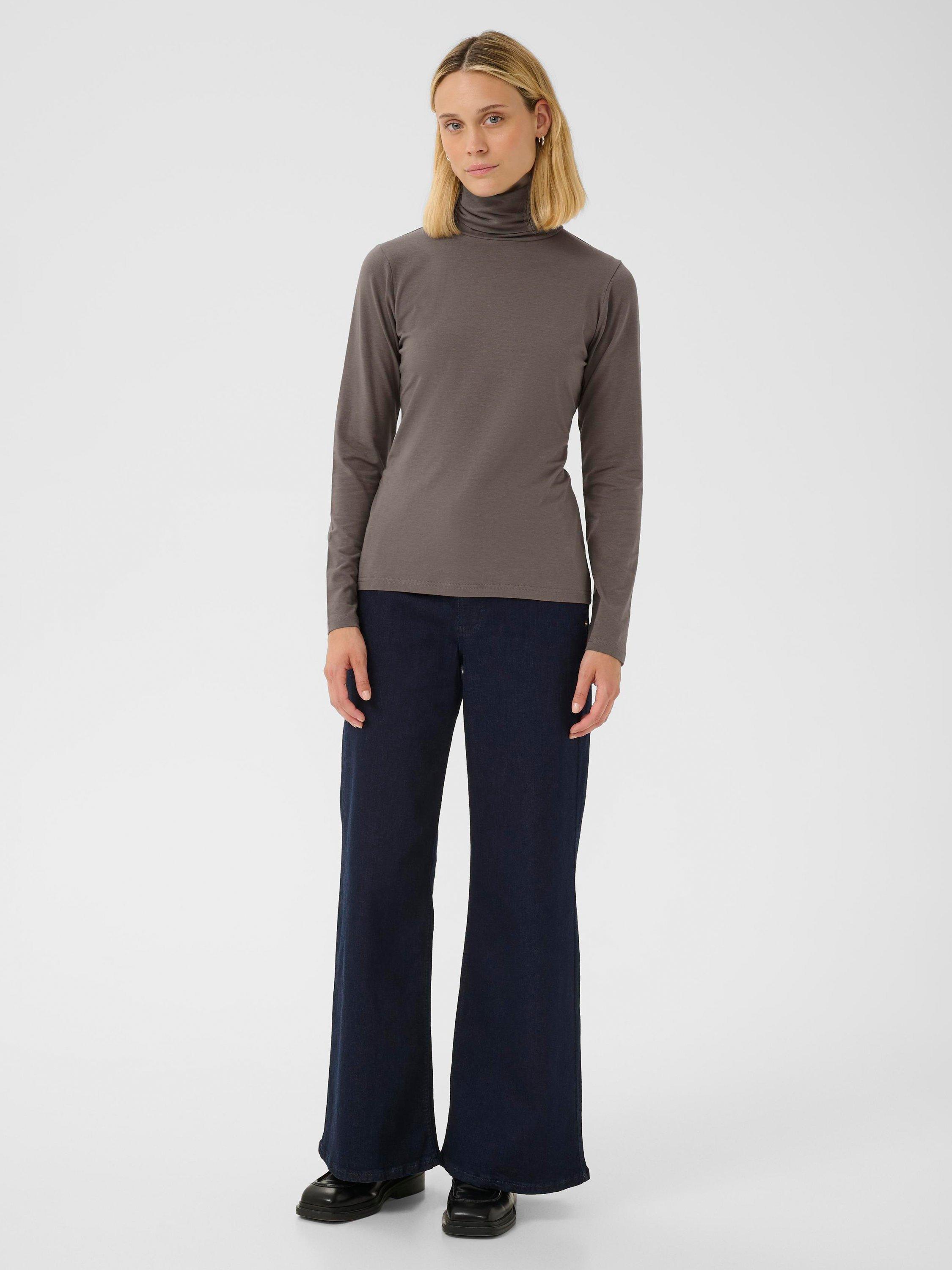 Product image 3 of 6, which shows Part Two Efinas Long Sleeve Roll Neck T-shirt, Mid Grey, XS