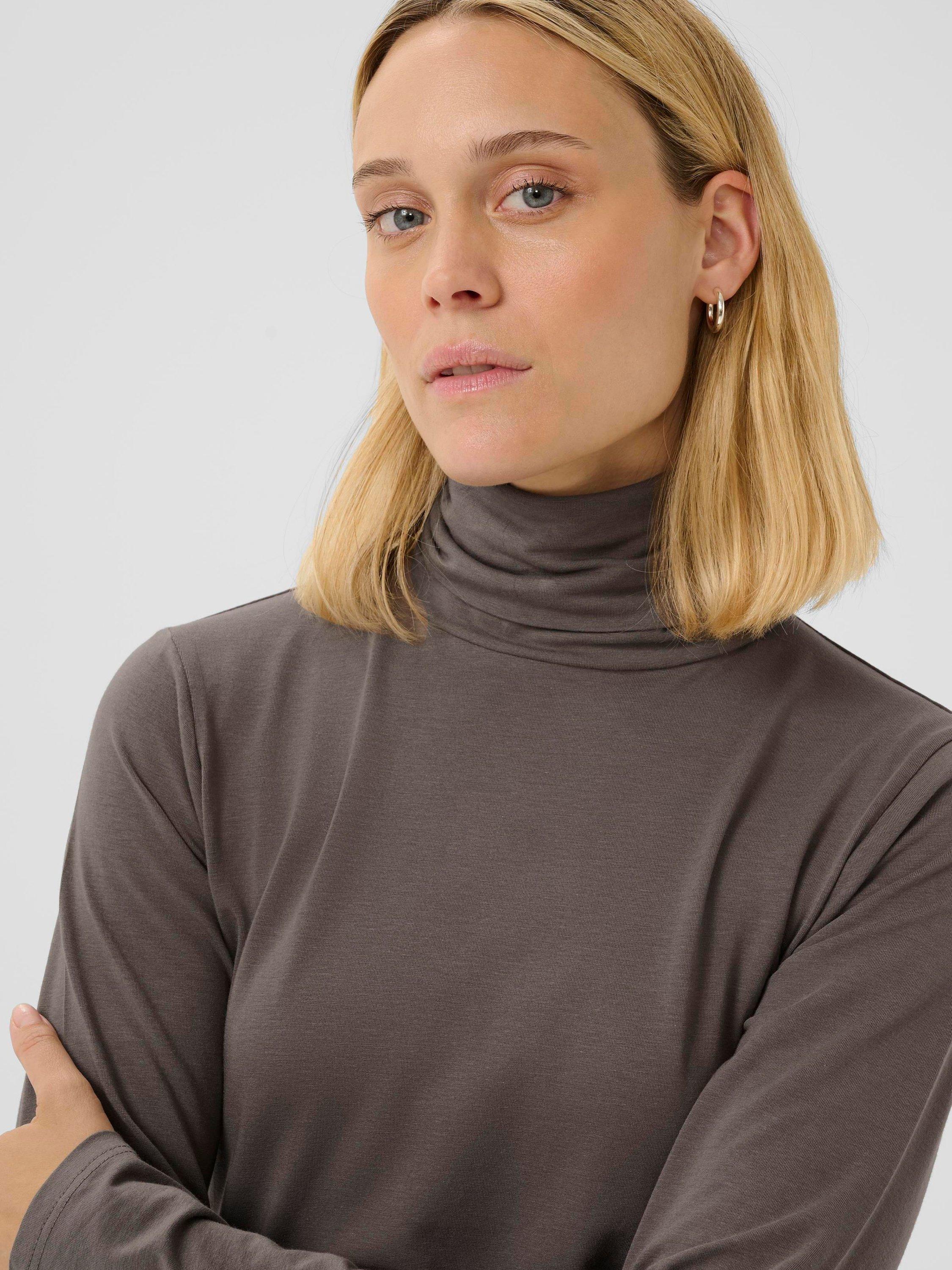 Product image 4 of 6, which shows Part Two Efinas Long Sleeve Roll Neck T-shirt, Mid Grey, XS