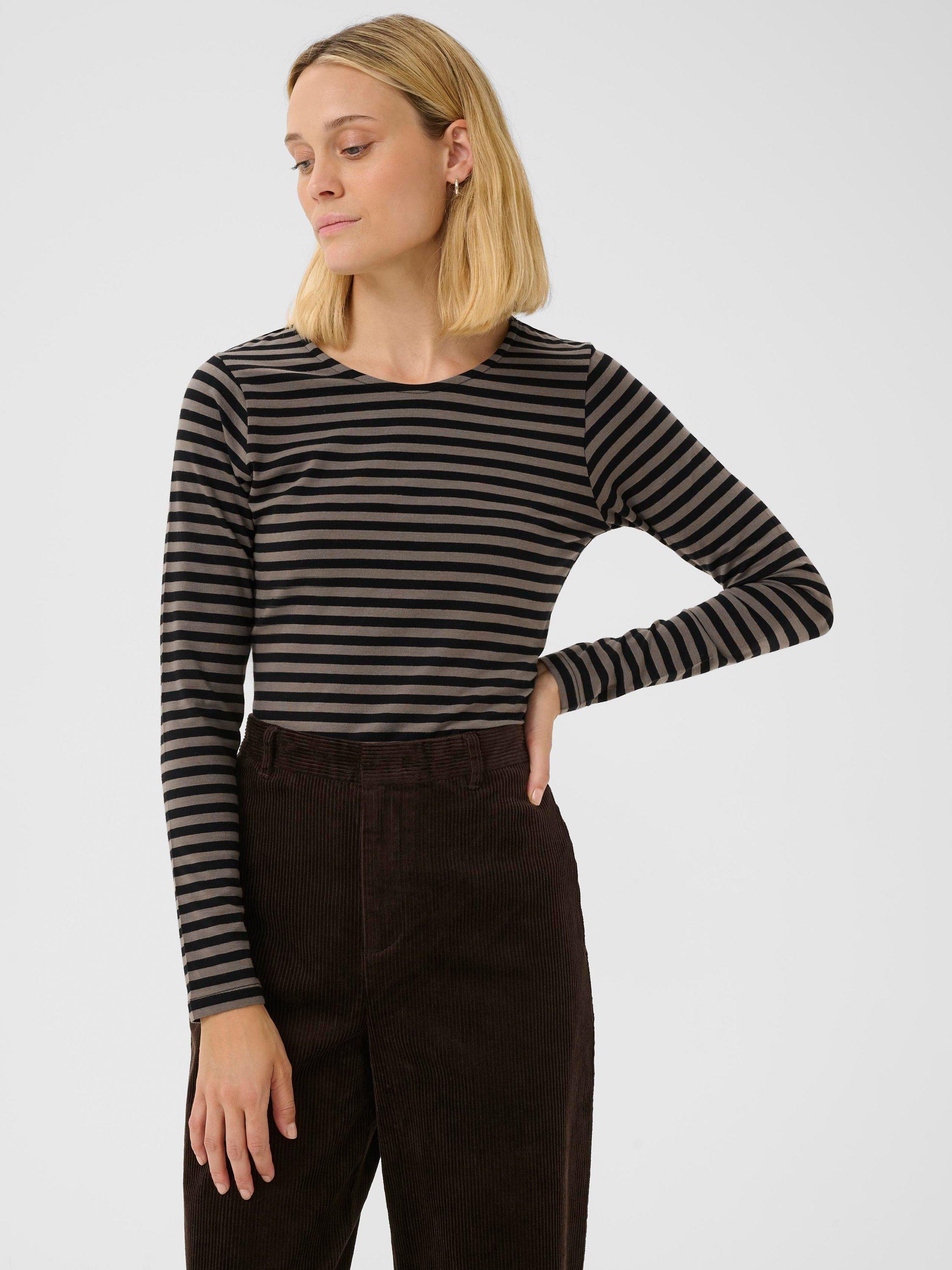 Product image 1 of 6, which shows Part Two Nemajas Stripe Long Sleeve Top, Brown/Multi, XS