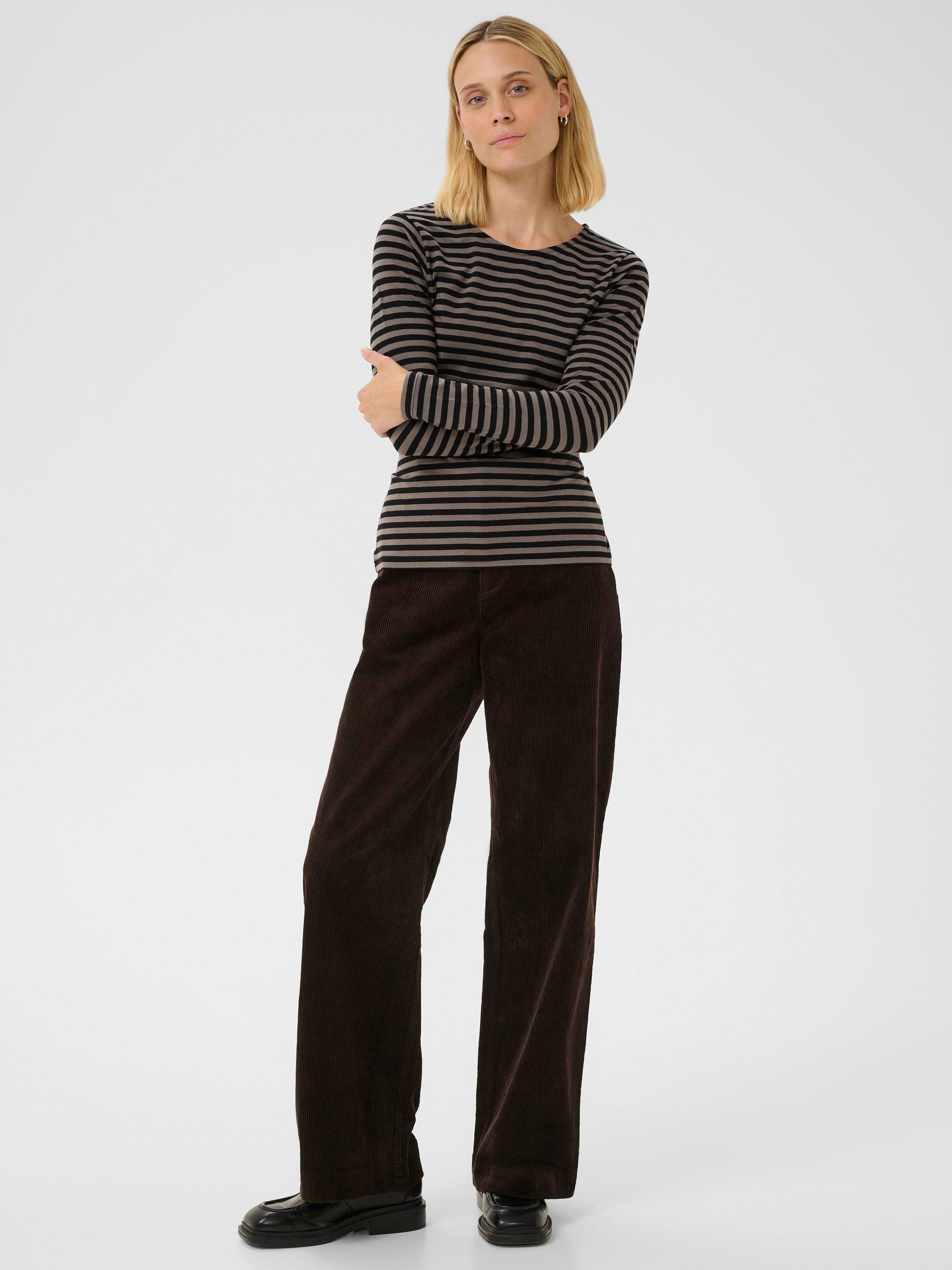 Product image 3 of 6, which shows Part Two Nemajas Stripe Long Sleeve Top, Brown/Multi, XS