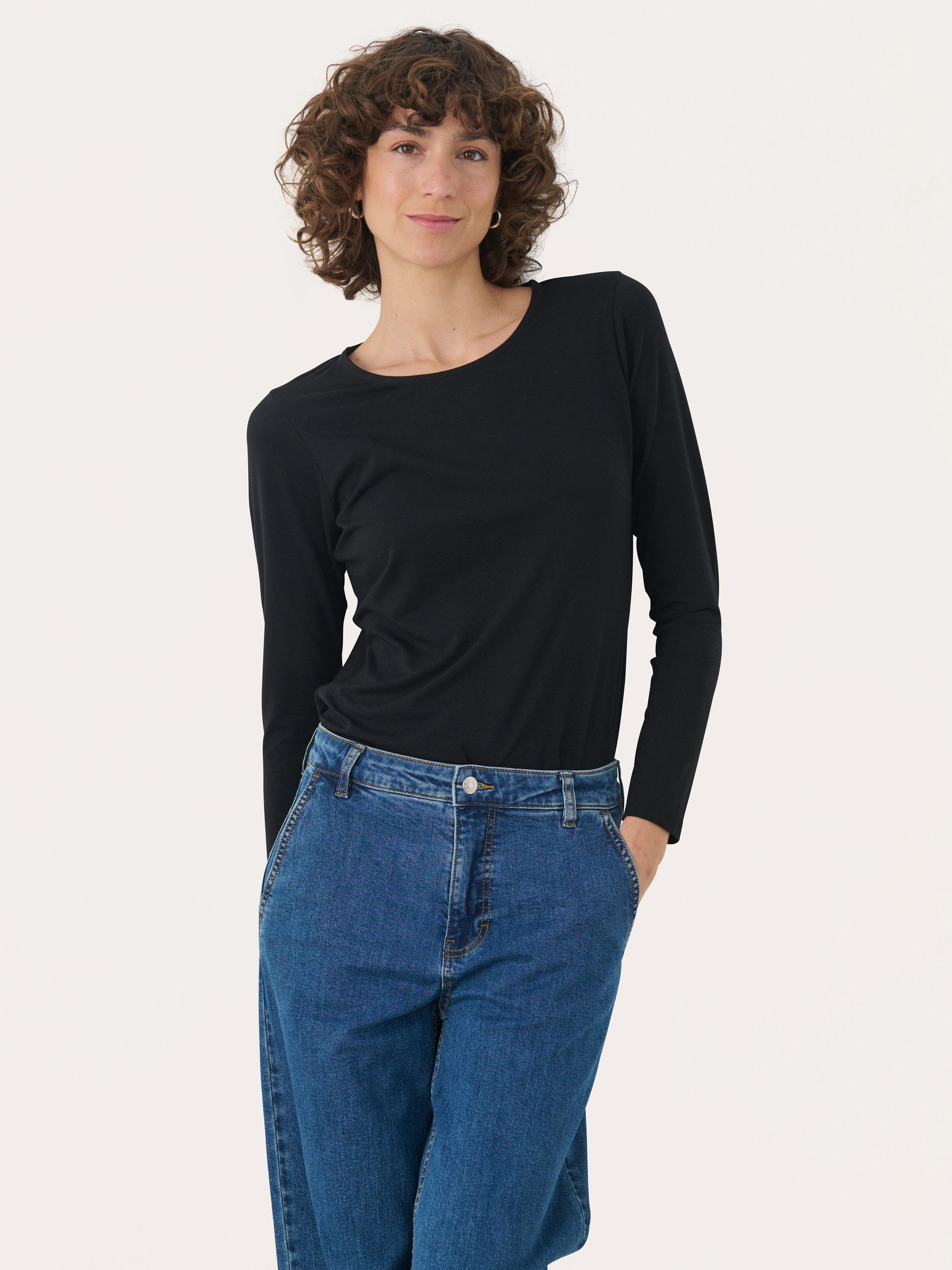 Product image 1 of 6, which shows Part Two Nemajas Crew Neck Long Sleeve Top, Black, XS
