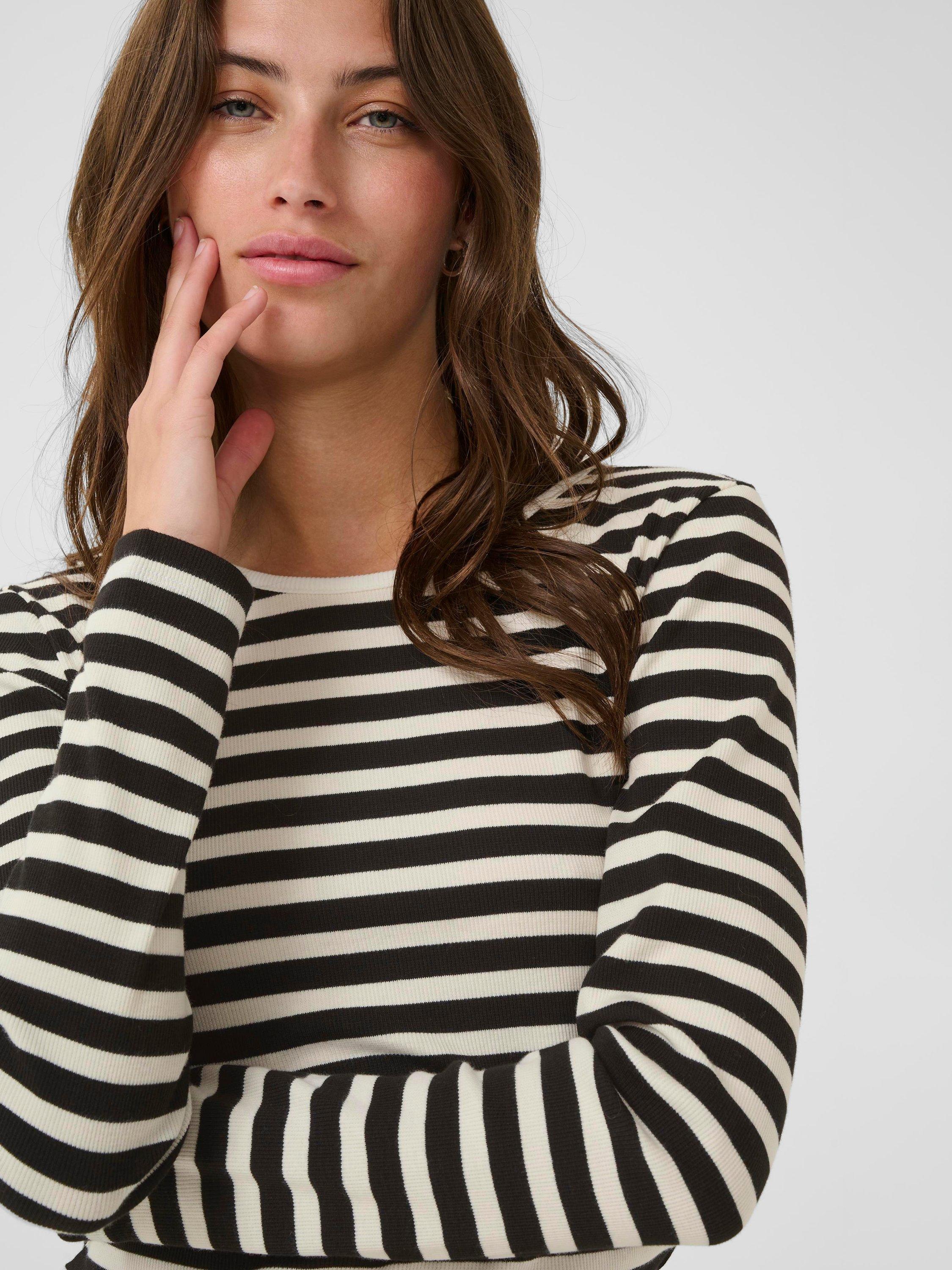 Product image 4 of 6, which shows Part Two Sassia Stripe Long Sleeve Top, Black/Multi, XS