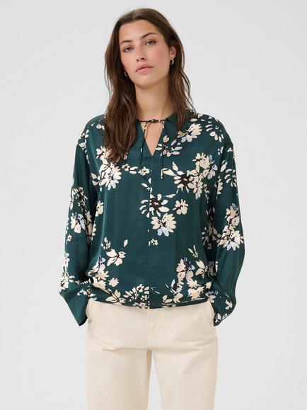 Part Two Sheena Floral Tie Neck Top, Green/Multi, Green/Multi