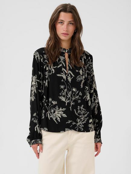 Part Two Shiroma Floral Tie Neck Top, Black, Black