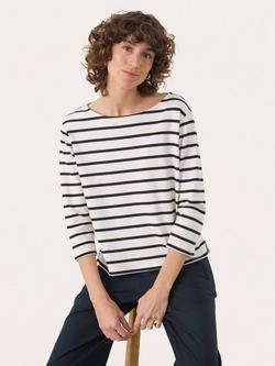 Part Two Nela Stripe Three Quarter Sleeve Top, Dark Navy/Multi, Dark Navy/Multi