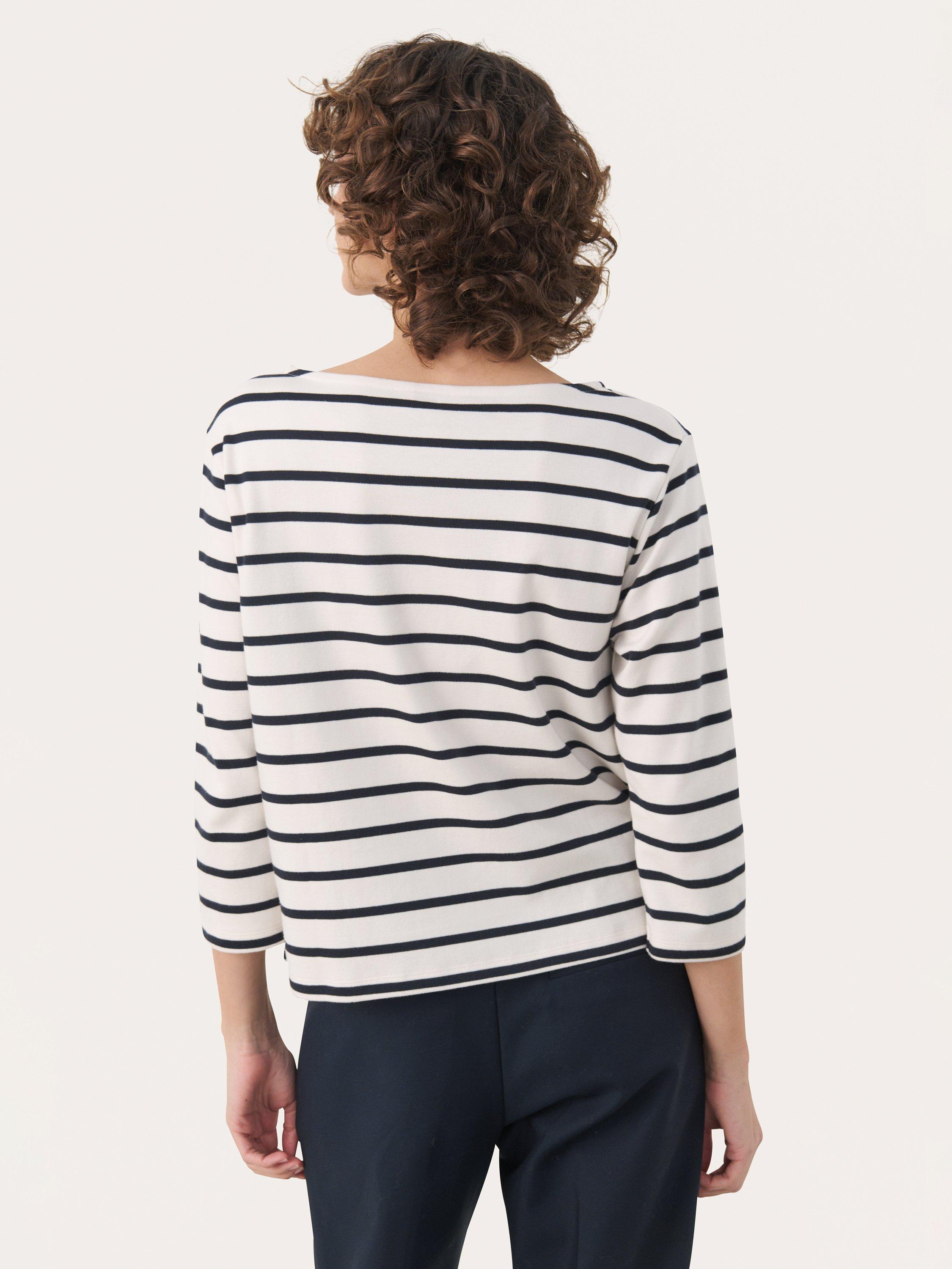 Product image 2 of 6, which shows Part Two Nela Stripe Three Quarter Sleeve Top, Dark Navy/Multi, XS