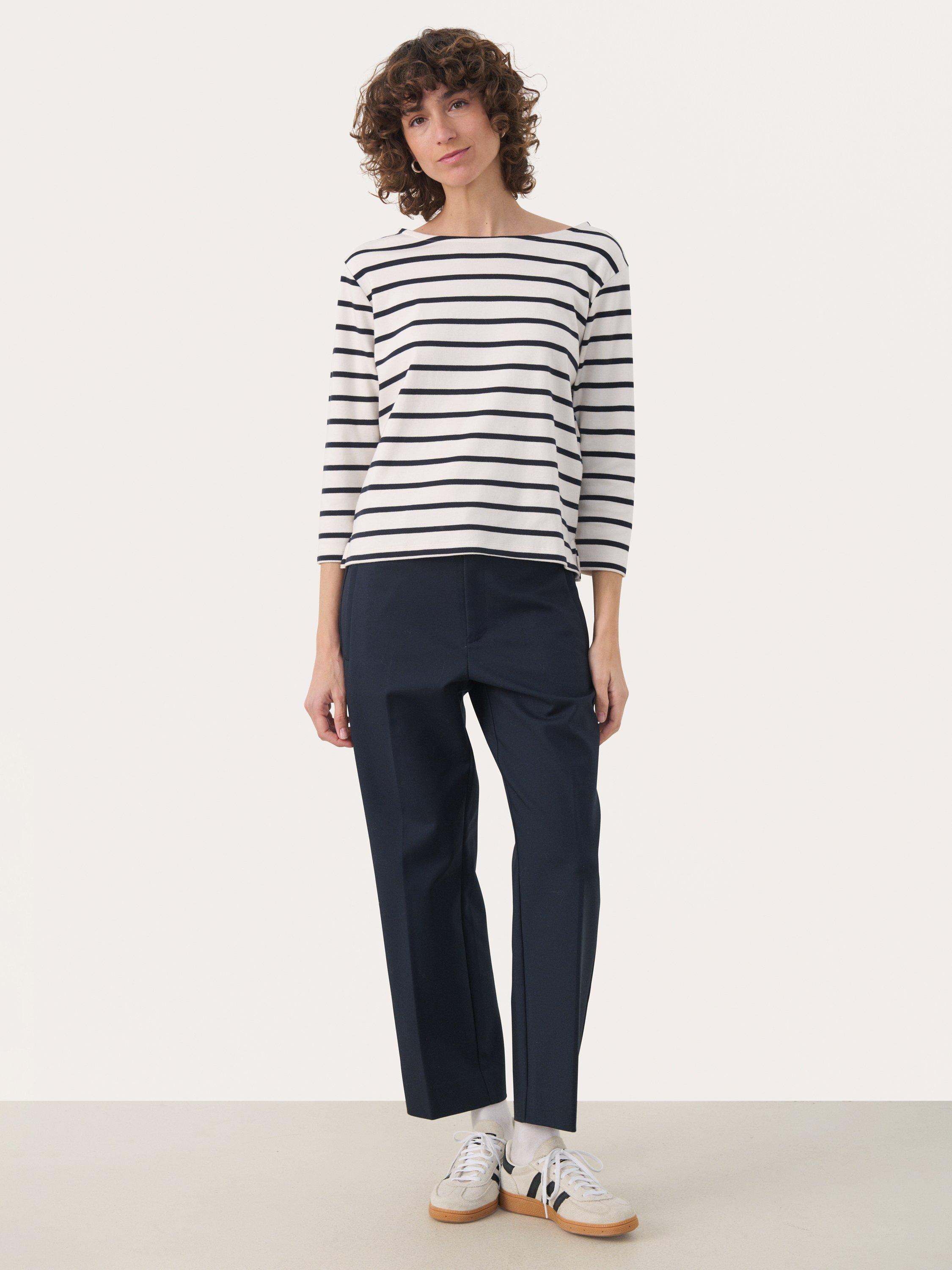 Product image 3 of 6, which shows Part Two Nela Stripe Three Quarter Sleeve Top, Dark Navy/Multi, XS
