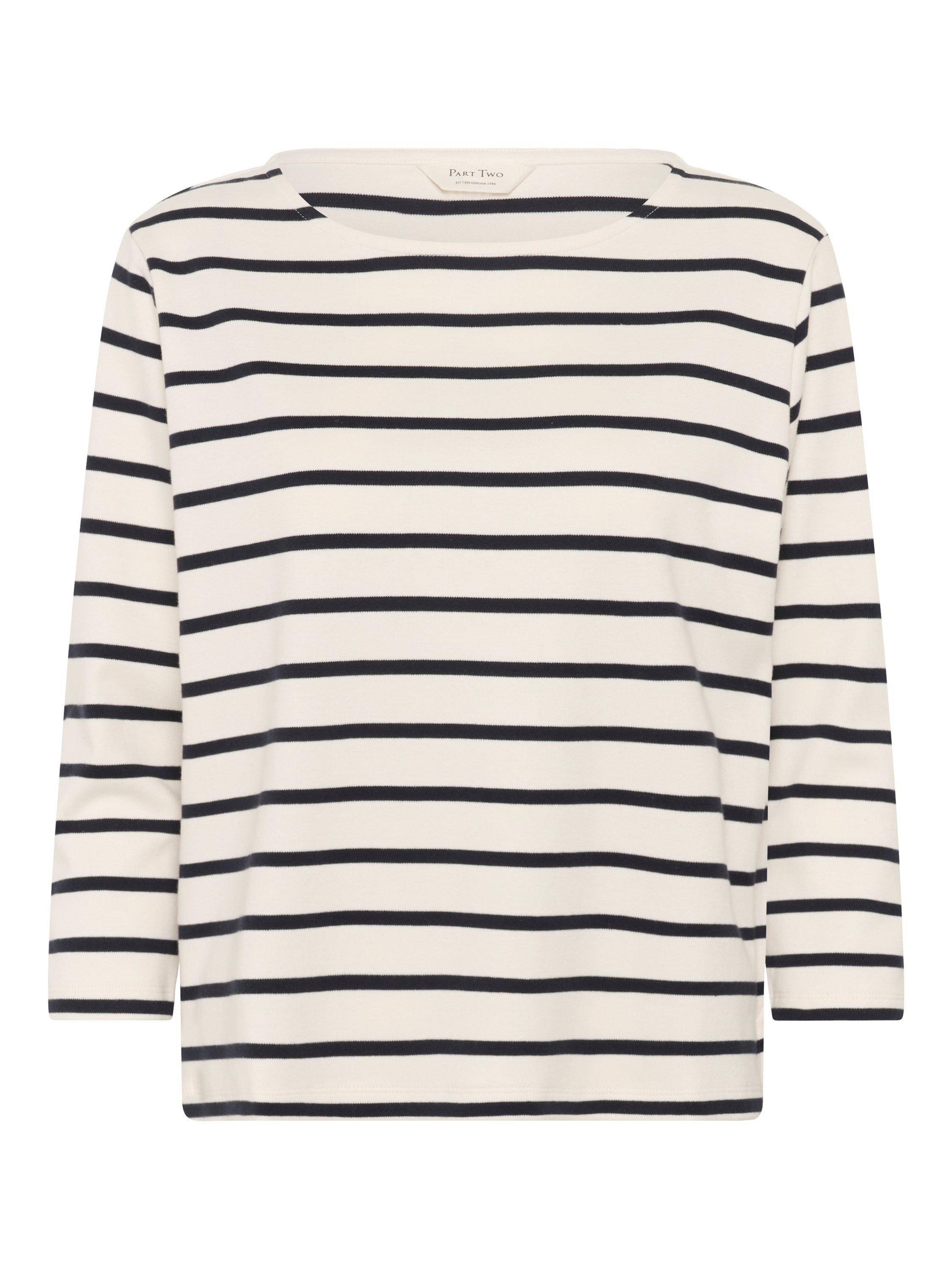 Product image 5 of 6, which shows Part Two Nela Stripe Three Quarter Sleeve Top, Dark Navy/Multi, XS