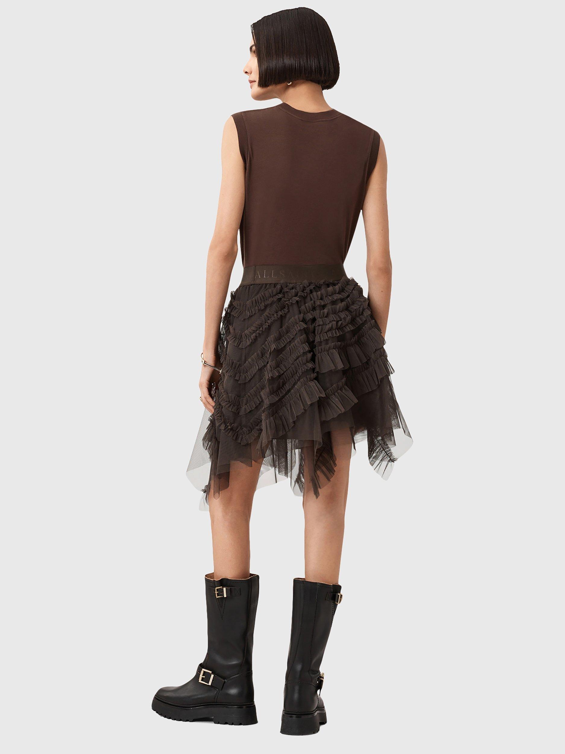 Product image 8 of 8, which shows AllSaints Jayde Tulle Skirt, Bitter Brown, 12