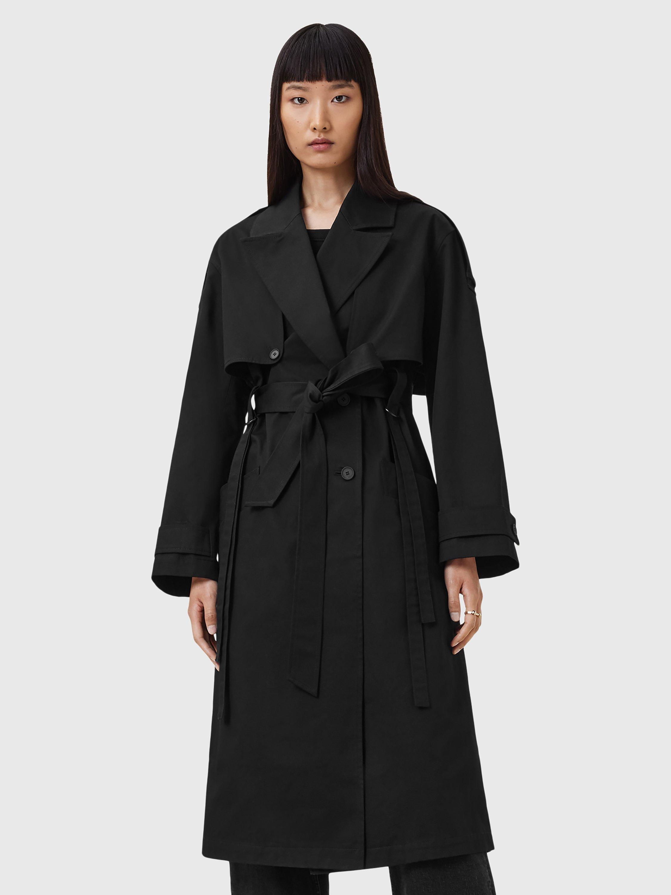 AllSaints Cadence Longline Trench Coat, Black